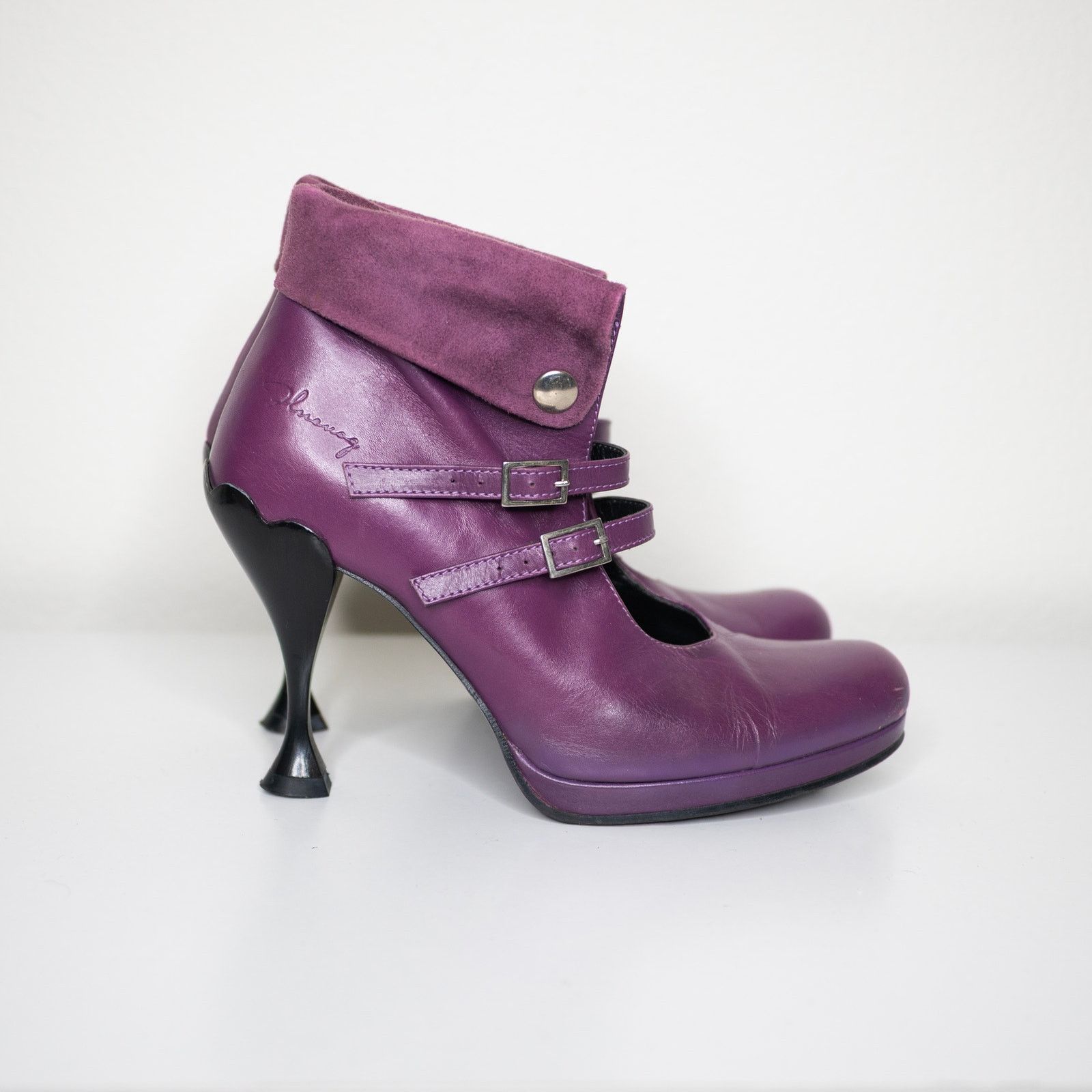 John Fluevog John Fluevog Listen Up Sienna Purple Leather Booties Size US 7.5 / IT 37.5 - 2 Thumbnail