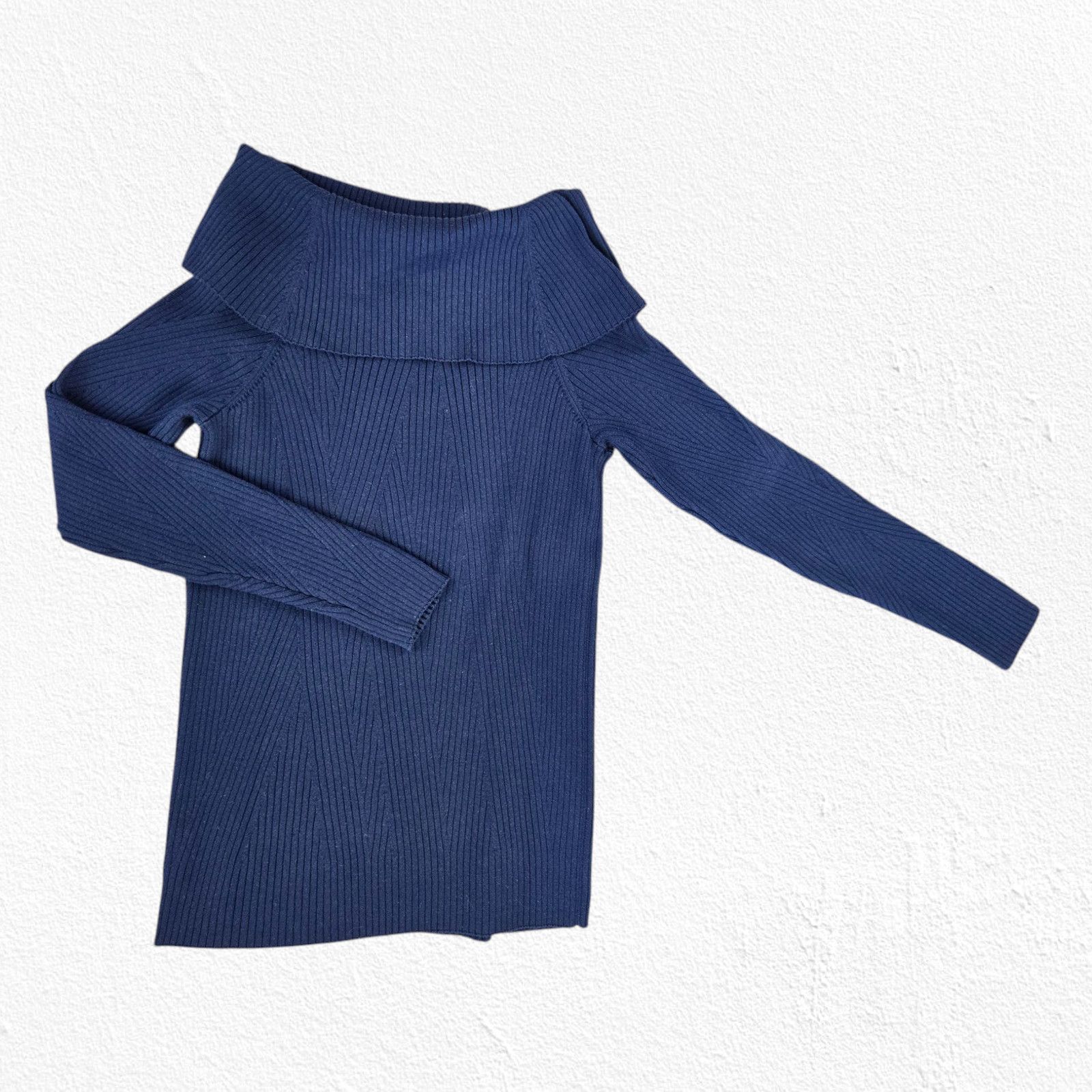 Michael Kors Michael Kors Navy Ribbed Off Shoulder Sweater Size Large Size L / US 10 / IT 46 - 8 Thumbnail