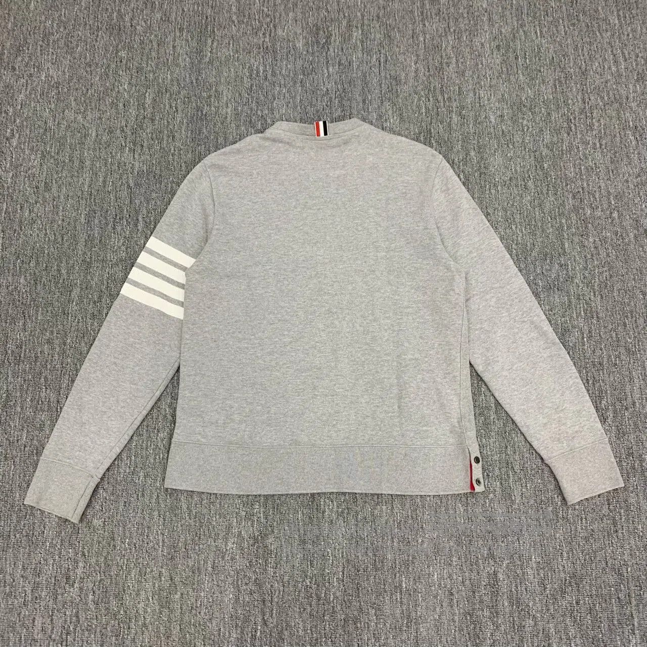 thom browne grey striped sweatshirt for men.
