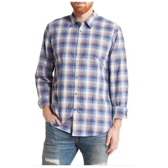 John Varvatos John Varvatos Mens Blue Plaid Collared Lightweight Button Up Size US XXL / EU 58 / 5 - 1 Thumbnail