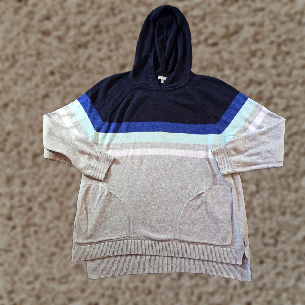 Talbots Talbots Sweater Womens Size XL Gray Blue Striped Knit Hoodie Pockets Casual Size XL / US 12-14 / IT 48-50 - 1 Thumbnail