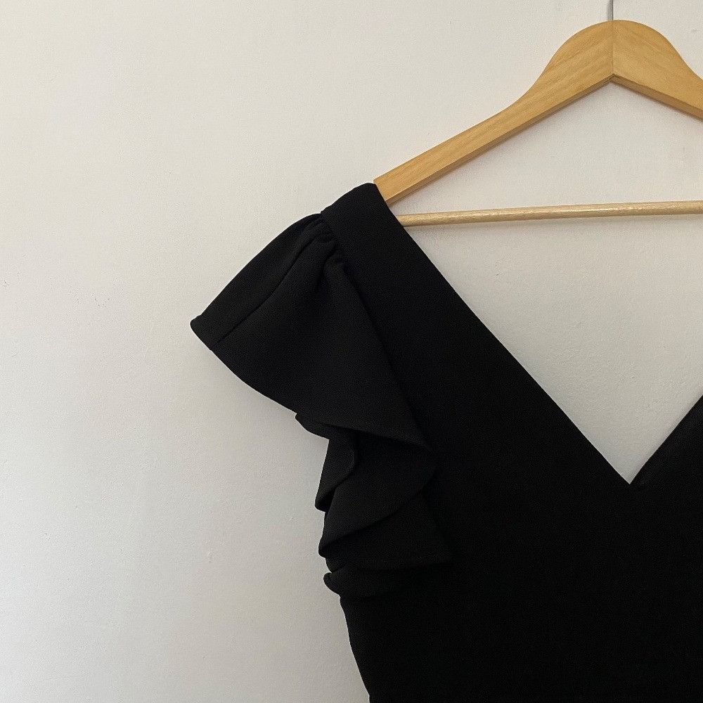 BCBGeneration BCBGeneration Black V-Neck Mini Ruffle Sleeve Little Black D Size L / US 10 / IT 46 - 2 Thumbnail