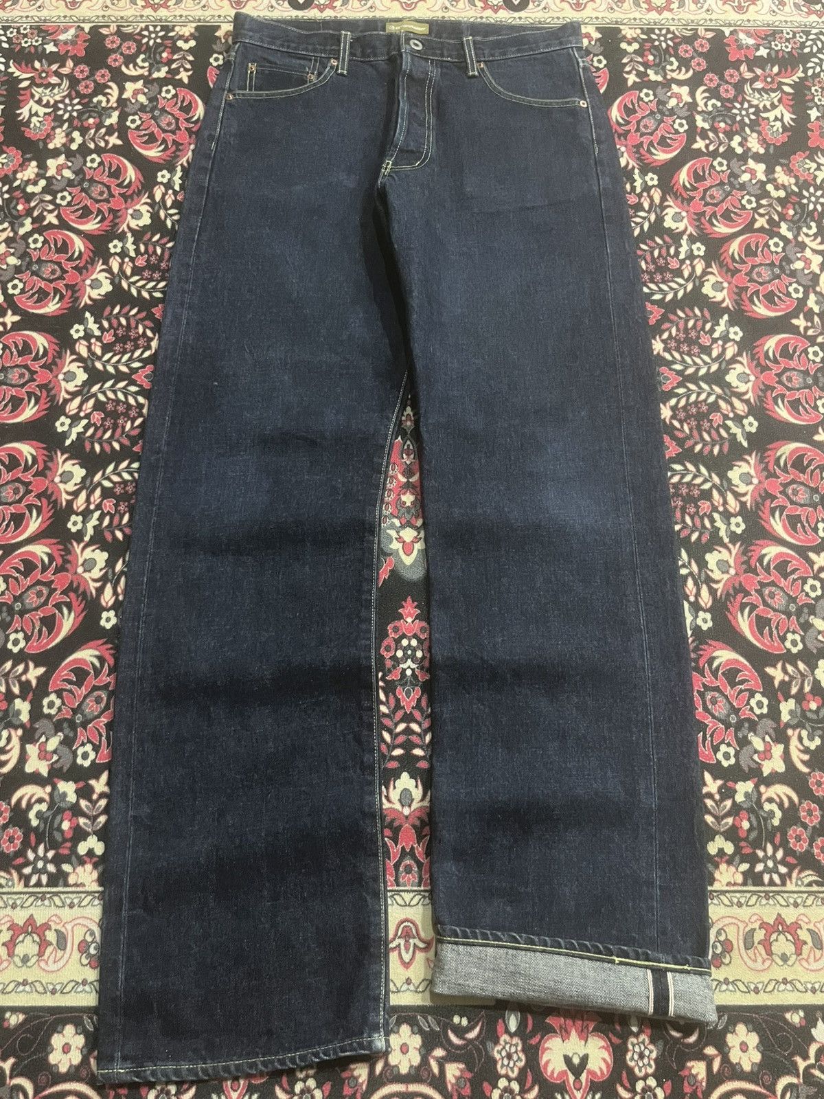 Vintage Vintage Octopus Army Indigo Wash Straight Leg Selvedge Jeans Size US 34 / EU 50 - 1 Thumbnail