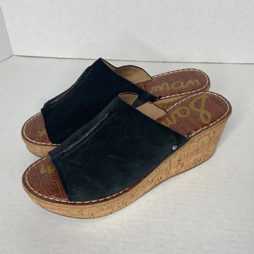 Designer Sam Edelman RANGER Cork Wedge Black Suede Slides, 8.5 Size US 8.5 / IT 38.5 - 2 Thumbnail