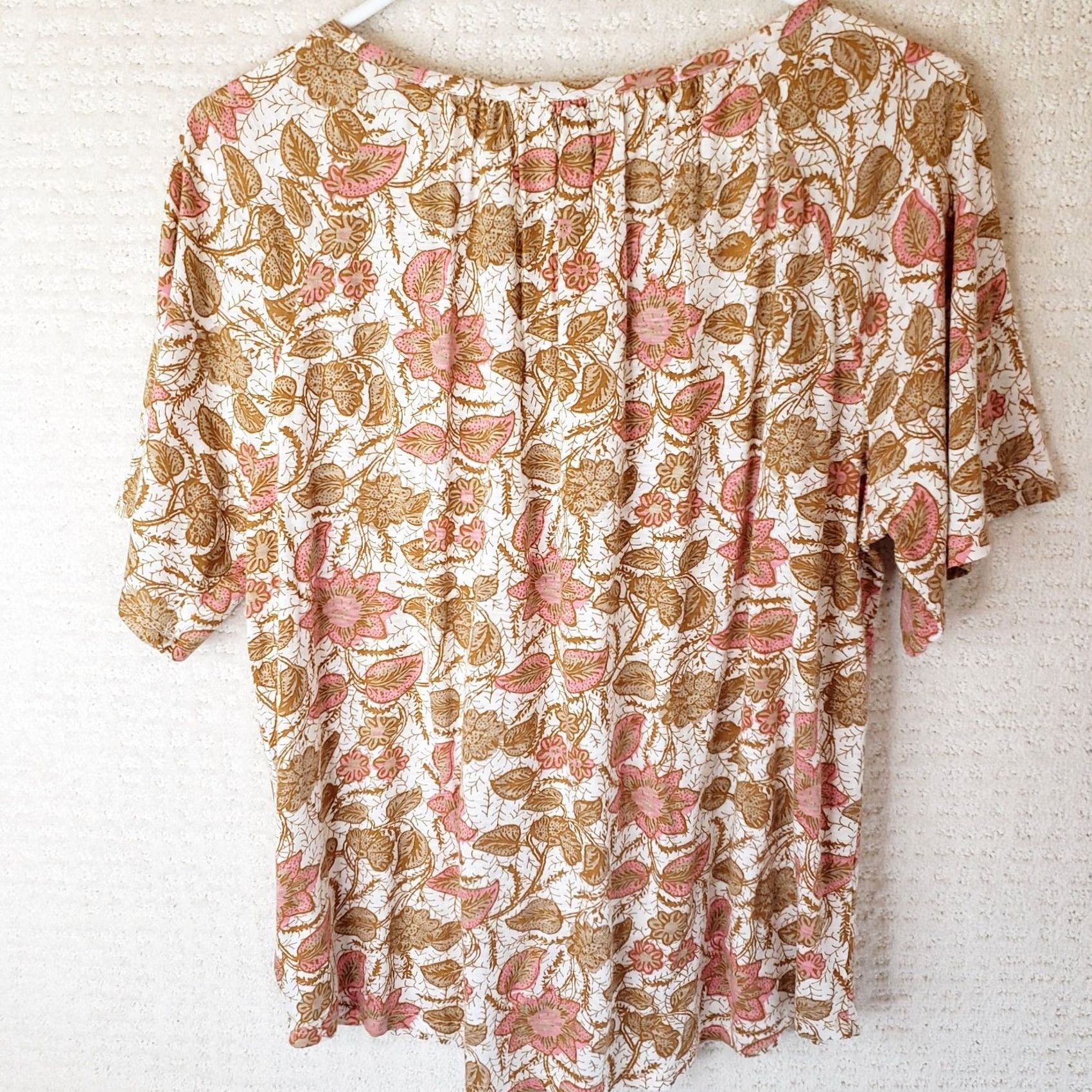 Lucky Brand Lucky Brand Blouse Women's M Peach Boho Peasant Floral 3/4 Sleeve Round Neck Elastic Front Cotton Multicolor Bohemian Relaxed Casual N/A Size M / US 6-8 / IT 42-44 - 7 Thumbnail