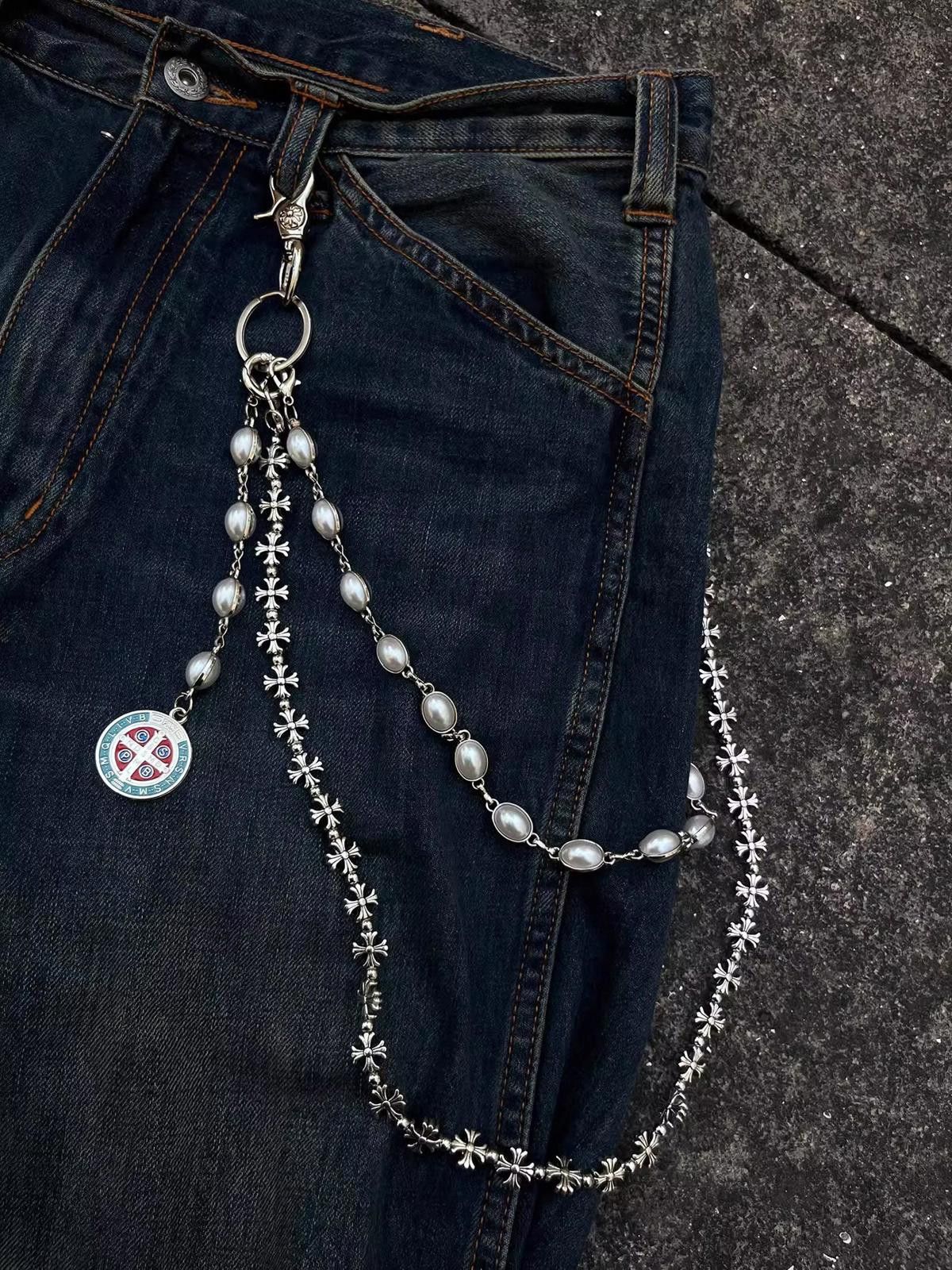 Jewelry Layered Pearls Wallet Chain,Y2K Jeans Chain,Gothic Pants Size ONE SIZE - 1 Thumbnail