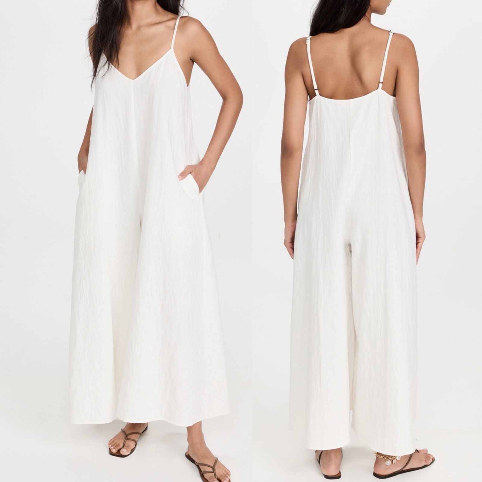 Mara Hoffman MARA HOFFMAN Carly Jumpsuit in white cotton linen blend sz S Size 26" / US 2 / IT 38 - 1 Thumbnail