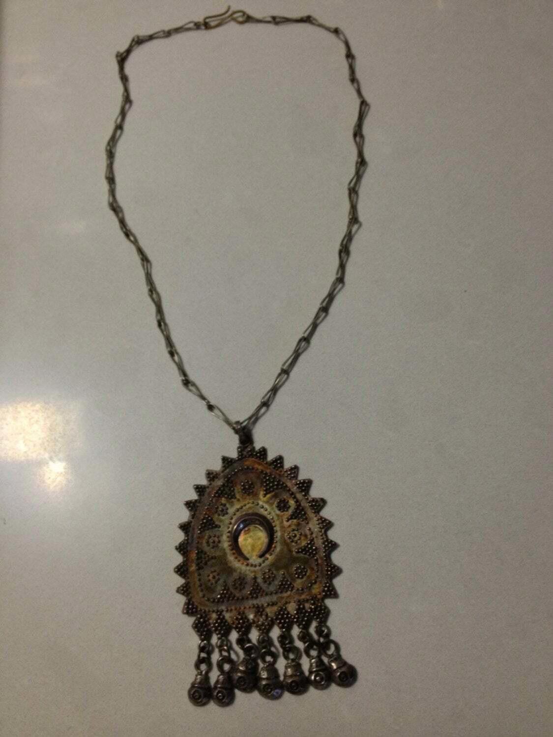Designer Silver Necklace with Brass Closure & Sterling Ethnic Pendant Size ONE SIZE - 2 Thumbnail