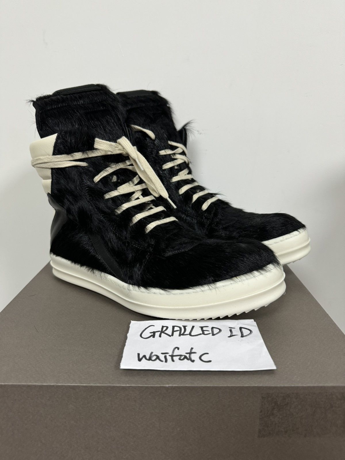 Rick Owens RICK OWENS PONY HAIR LEATHER BLACK MILK GEOBASKETS Size US 10 / EU 43 - 2 Thumbnail