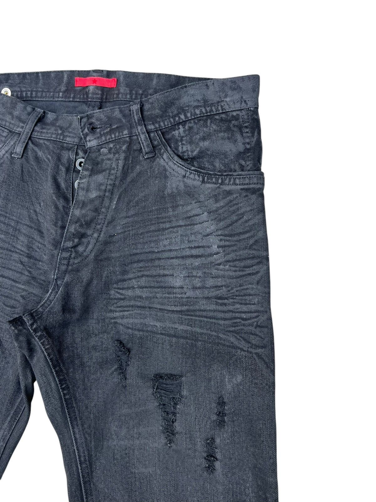 0 0000 Japan Black Coated Waxed Denim Released Hem Jeans Size US 31 - 8 Thumbnail