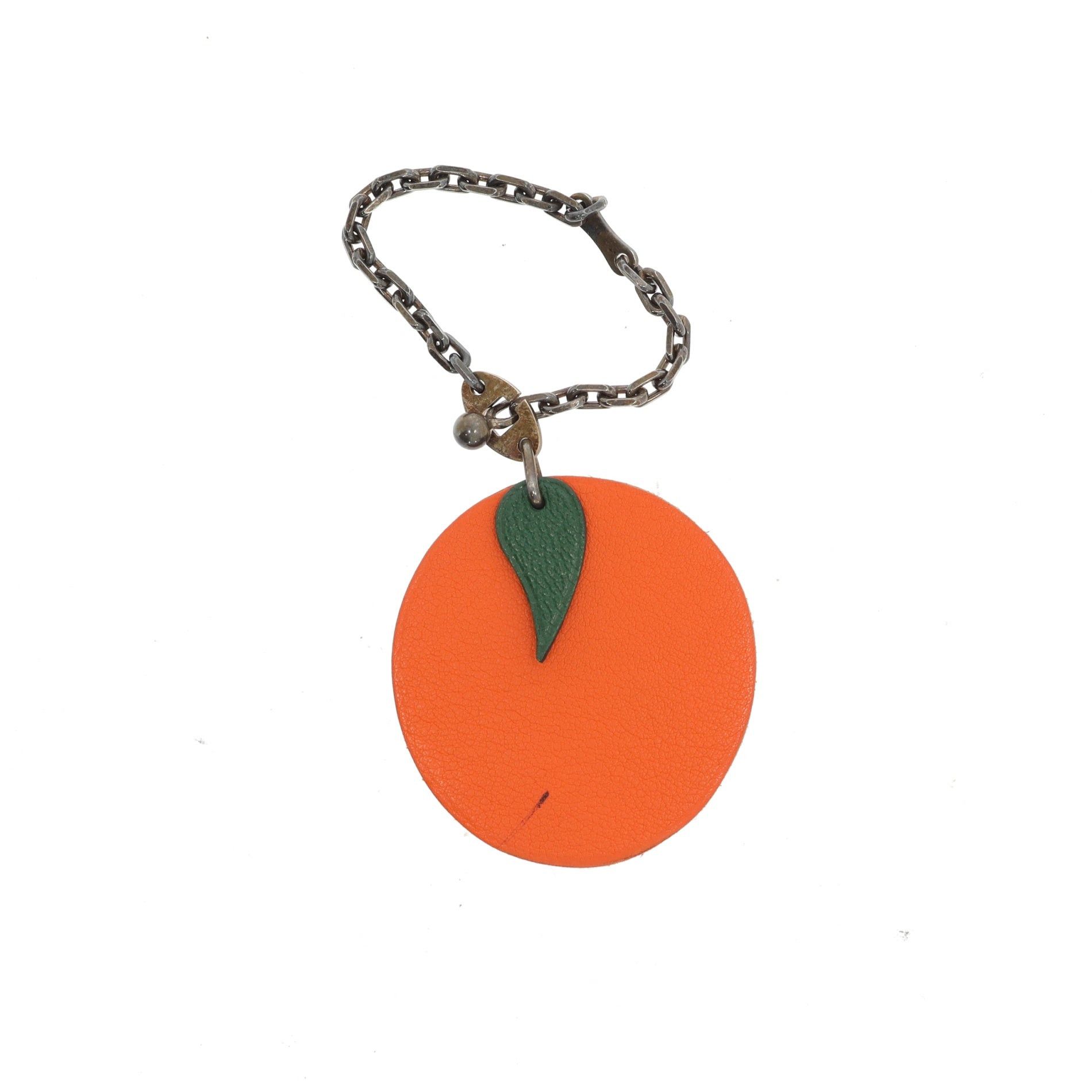 image of Hermes Keychain In Orange Leather, Women's