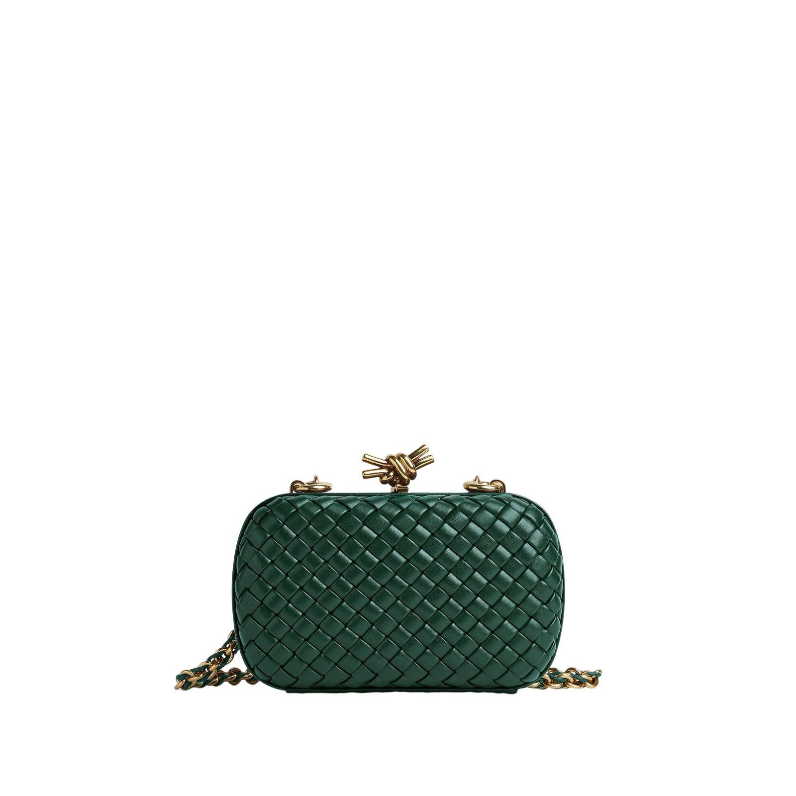 BOTTEGA VENETA Knot Chain $4700 Emerald Green Leather Minaud