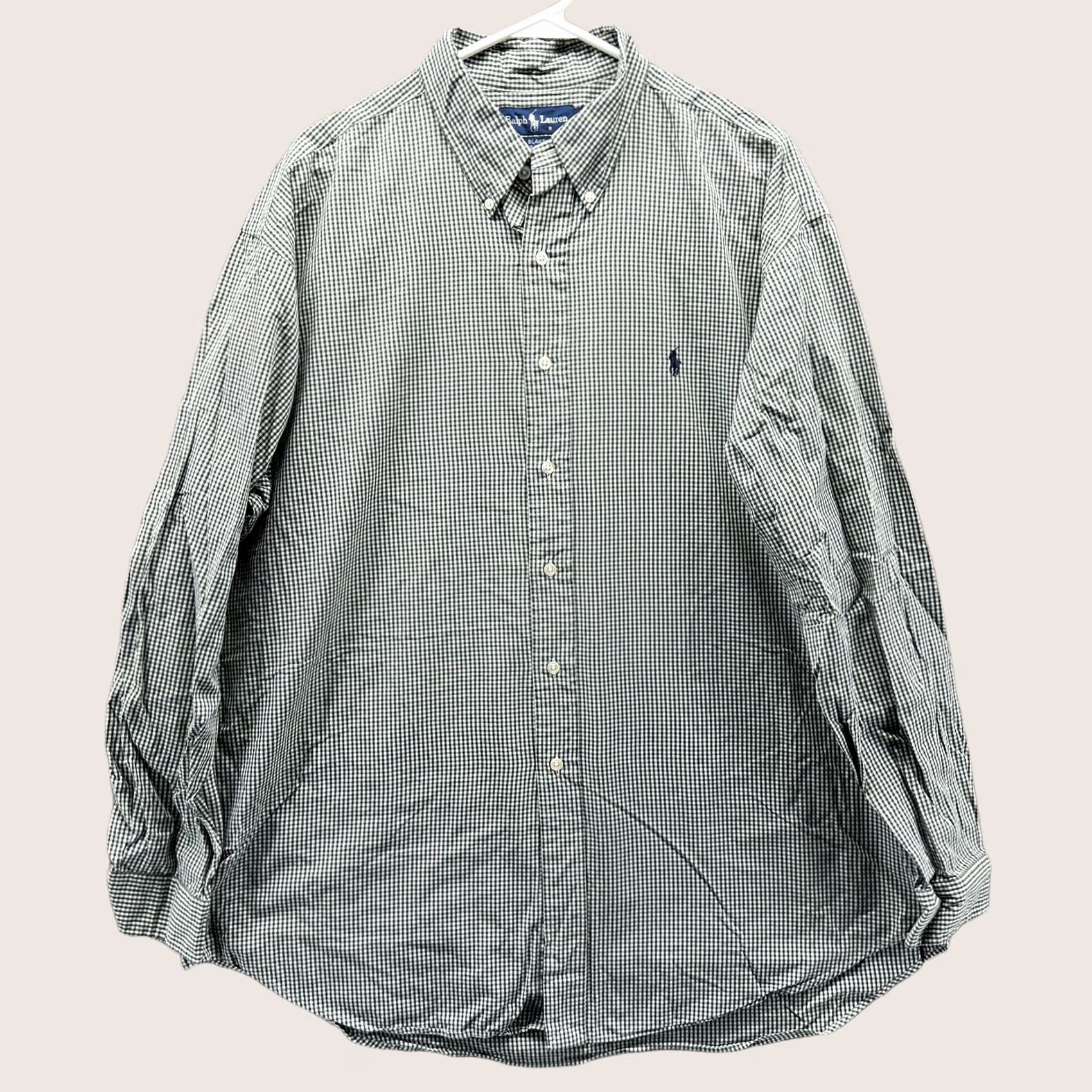 Ralph Lauren VINTAGE Ralph Lauren Dress Shirt Mens XL Green Check Oxford Button Front Woven Size 46R - 1 Thumbnail