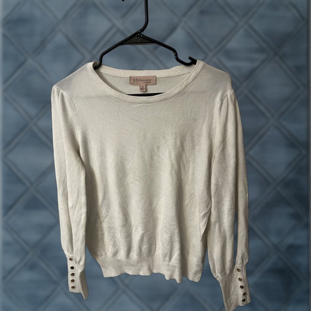 Vintage VINTAGE Philosophy Republic Solid White Knit Sweater Women's Medium Lightweight Pullover Clothing Size M / US 6-8 / IT 42-44 - 1 Thumbnail
