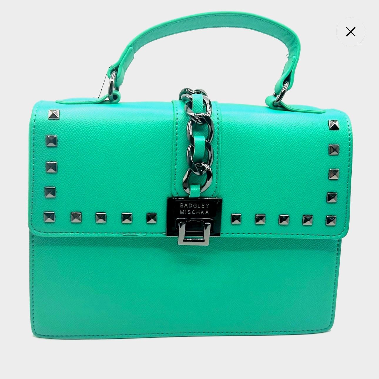 Badgley Mischka Badgley Mischka Satchel Top Handle Studded Bag Chain Teal Size ONE SIZE - 2 Thumbnail