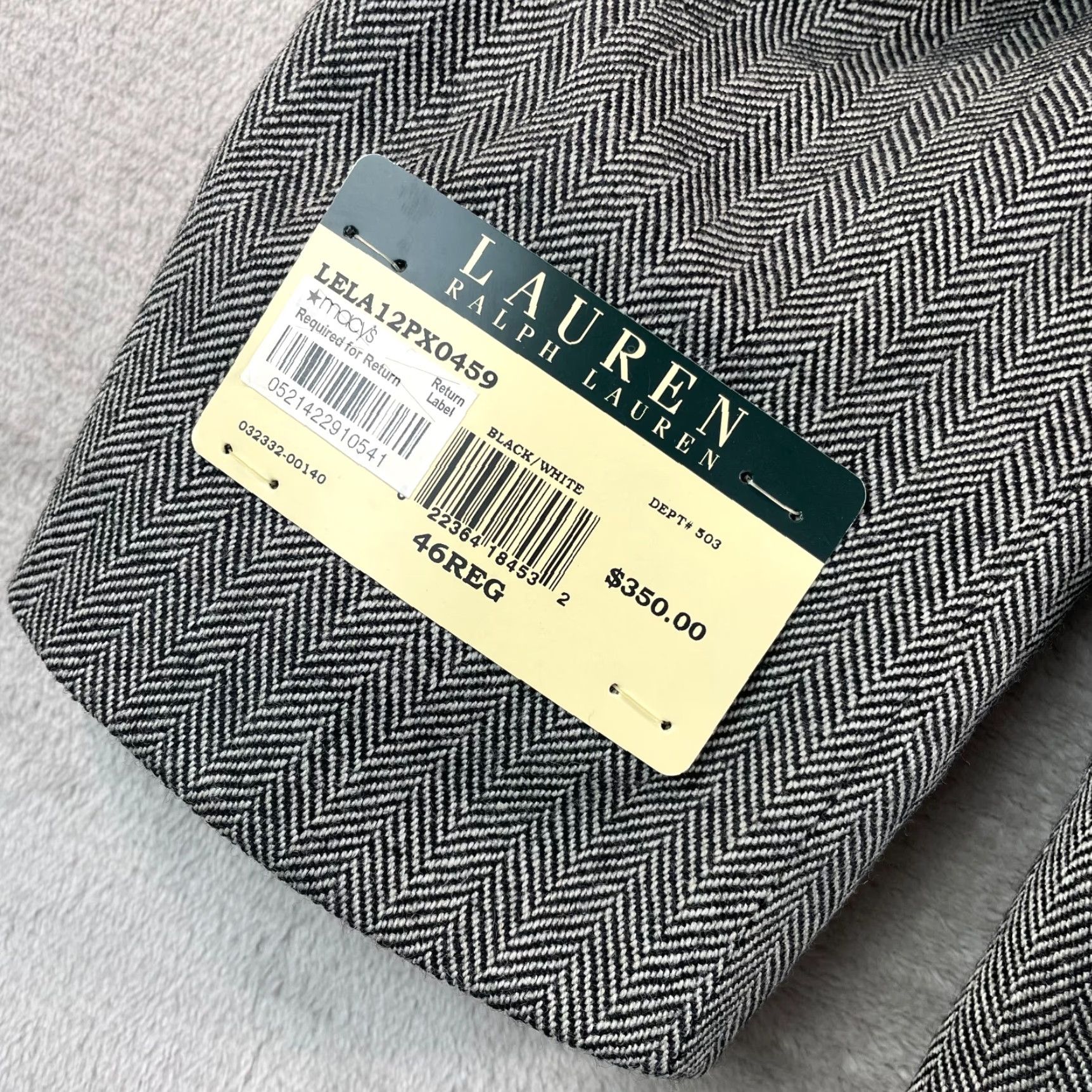 Ralph Lauren Lauren Ralph Lauren Blazer Jacket Men 46R Black White Herringbone Wool NWT Size 46R - 7 Thumbnail