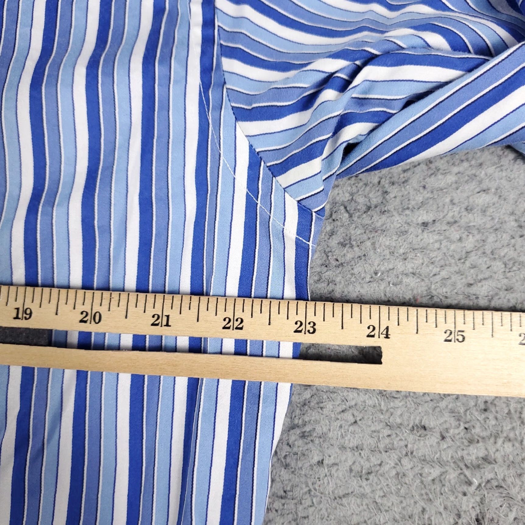 BUGATCHI Bugatchi Uomo Blue Striped Dress Shirt 16.5 Long Sleeve Mens Regular Fit Size 42R - 6 Thumbnail