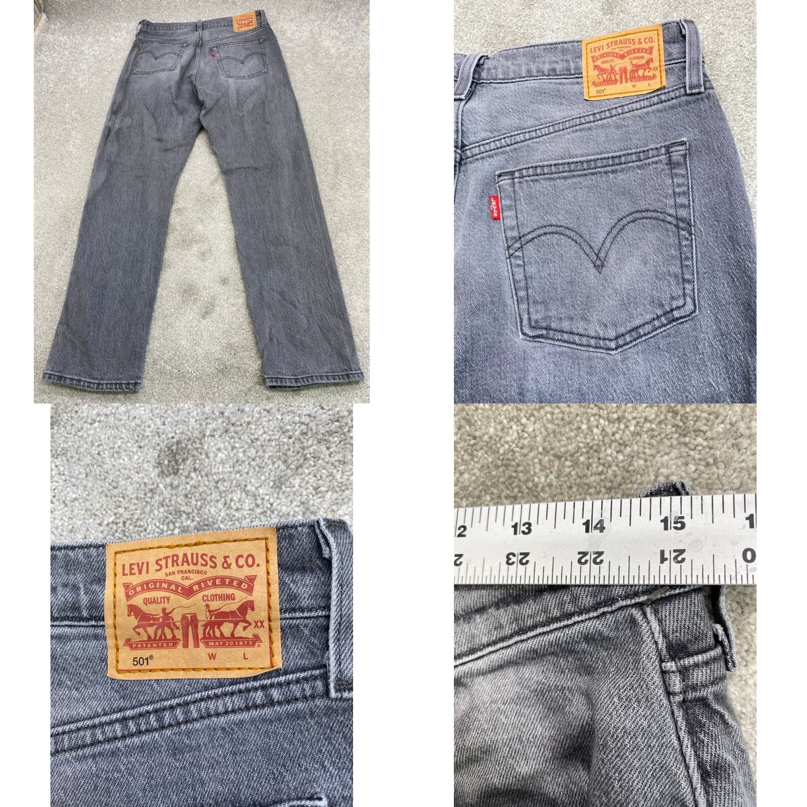 Levi's Levi's 501 Jeans Mens 29x30 Gray Denim Button Fly Straight Levi's 501 Series Regular Cotton 5-Pocket Mens Jeans Size US 29 - 9 Thumbnail