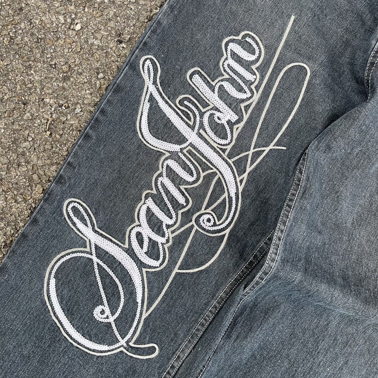 Sean John Y2K Baggy Jeans Sean John Big Logo Embroidery Faded Black Size US 34 / EU 50 - 4 Thumbnail