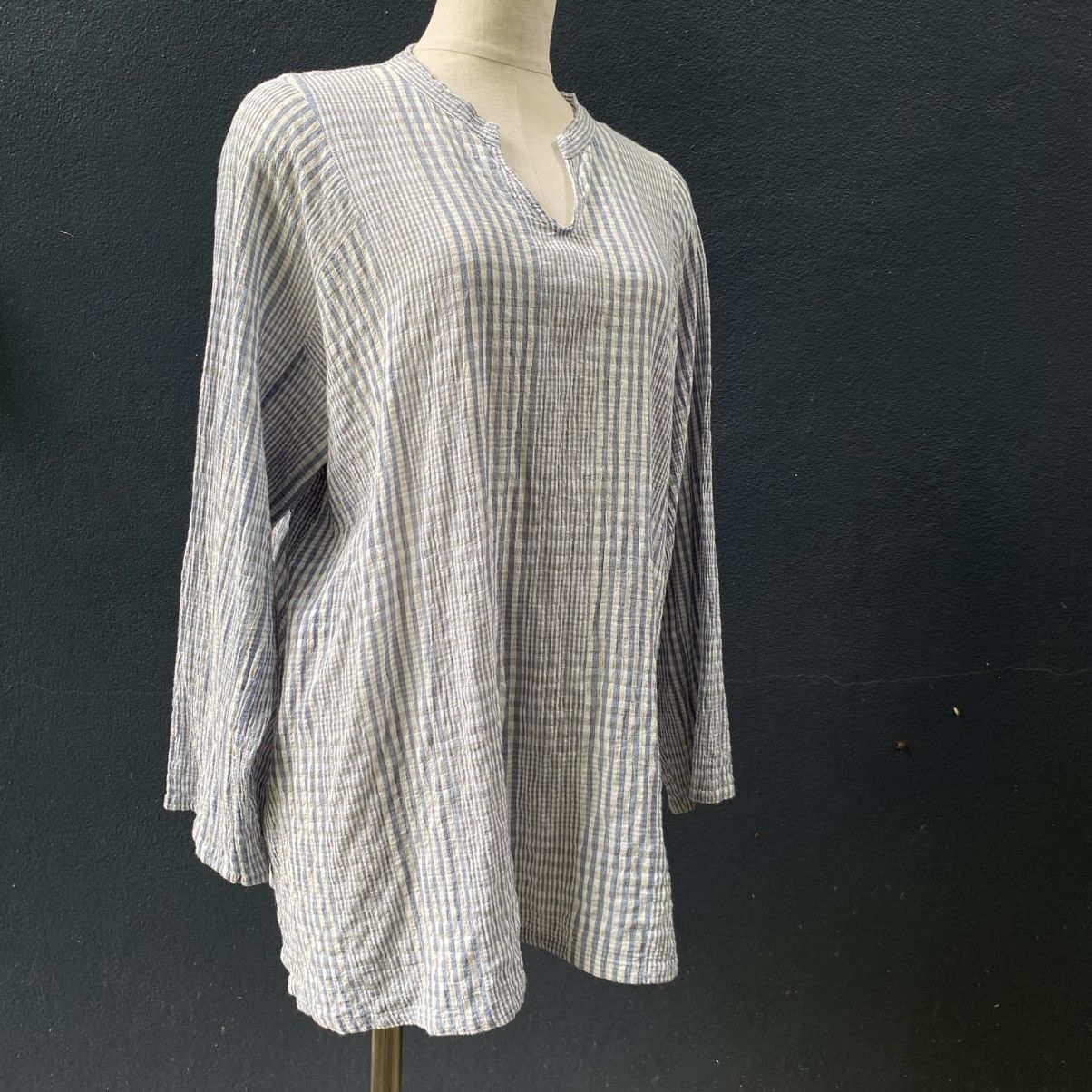 Issey Miyake Plantation Blue Striped Cotton Tunic Top Size M / US 6-8 / IT 42-44 - 3 Thumbnail