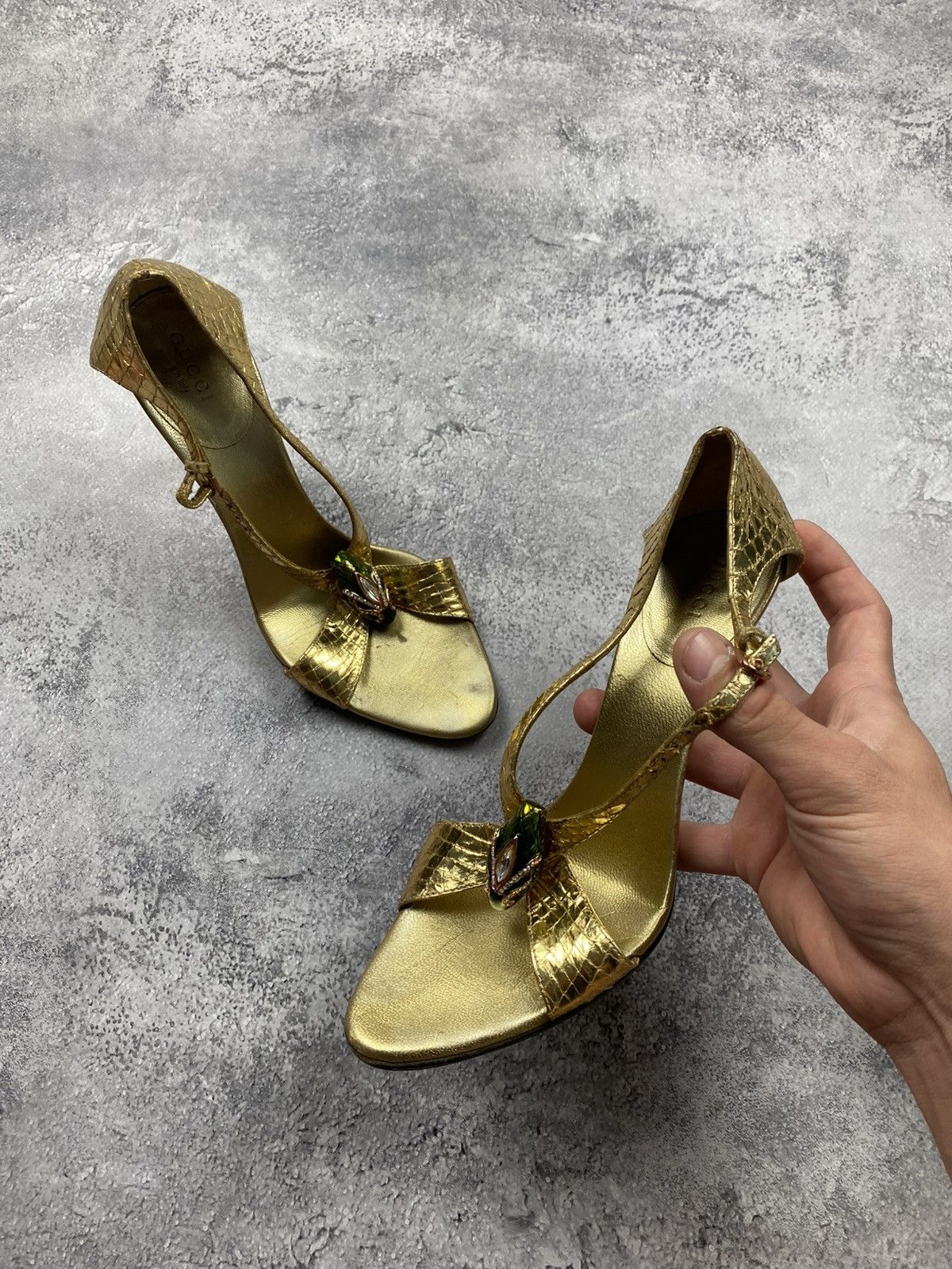 Gucci Gucci by Tom Ford SS04 Vintage Gold Python Bamboo Heel Snake Size US 7 / IT 37 - 6 Thumbnail