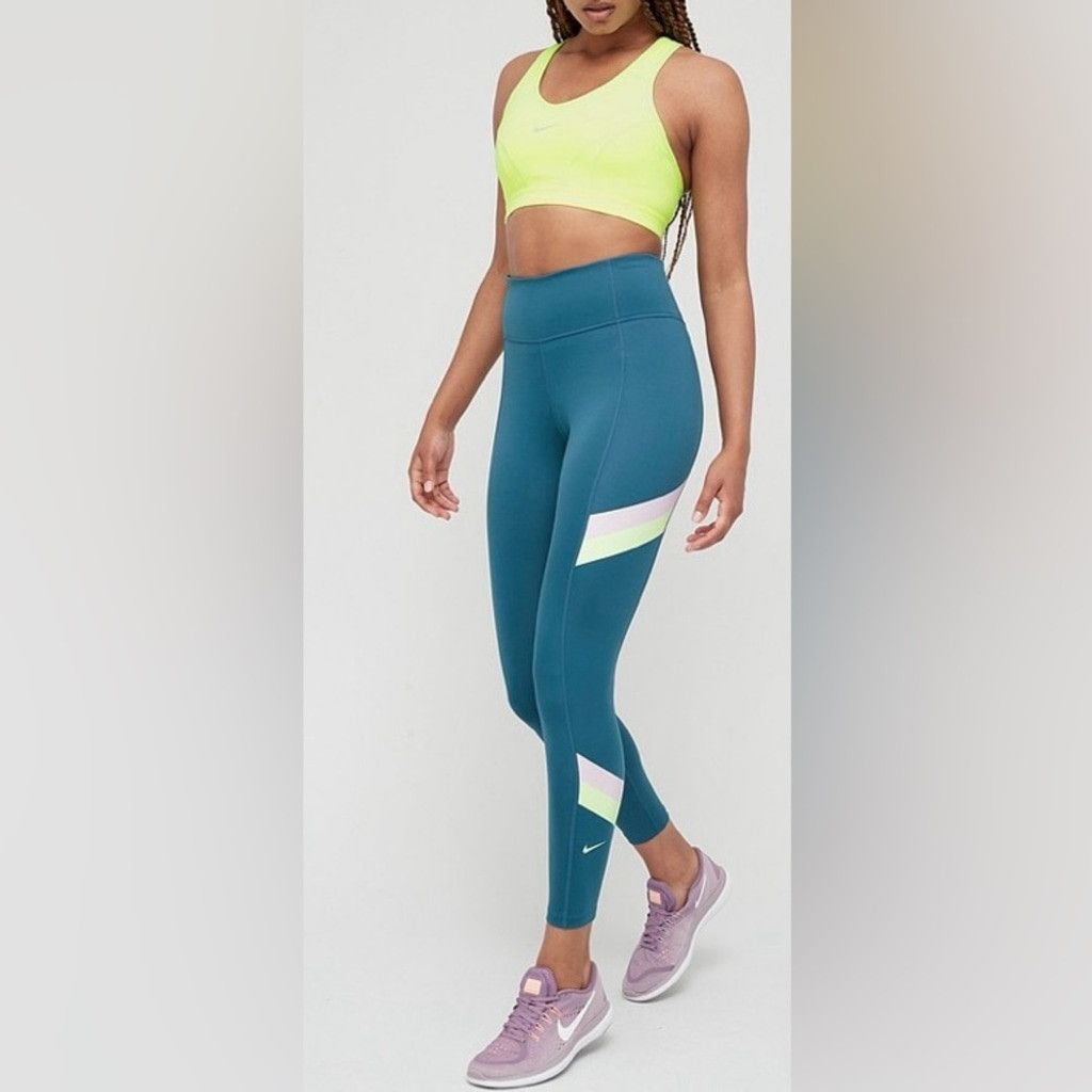 Nike NIKE One Mid Rise 7/8 Color-Block Striped Leggings Size 24" / US 00 / IT 34 - 1 Thumbnail