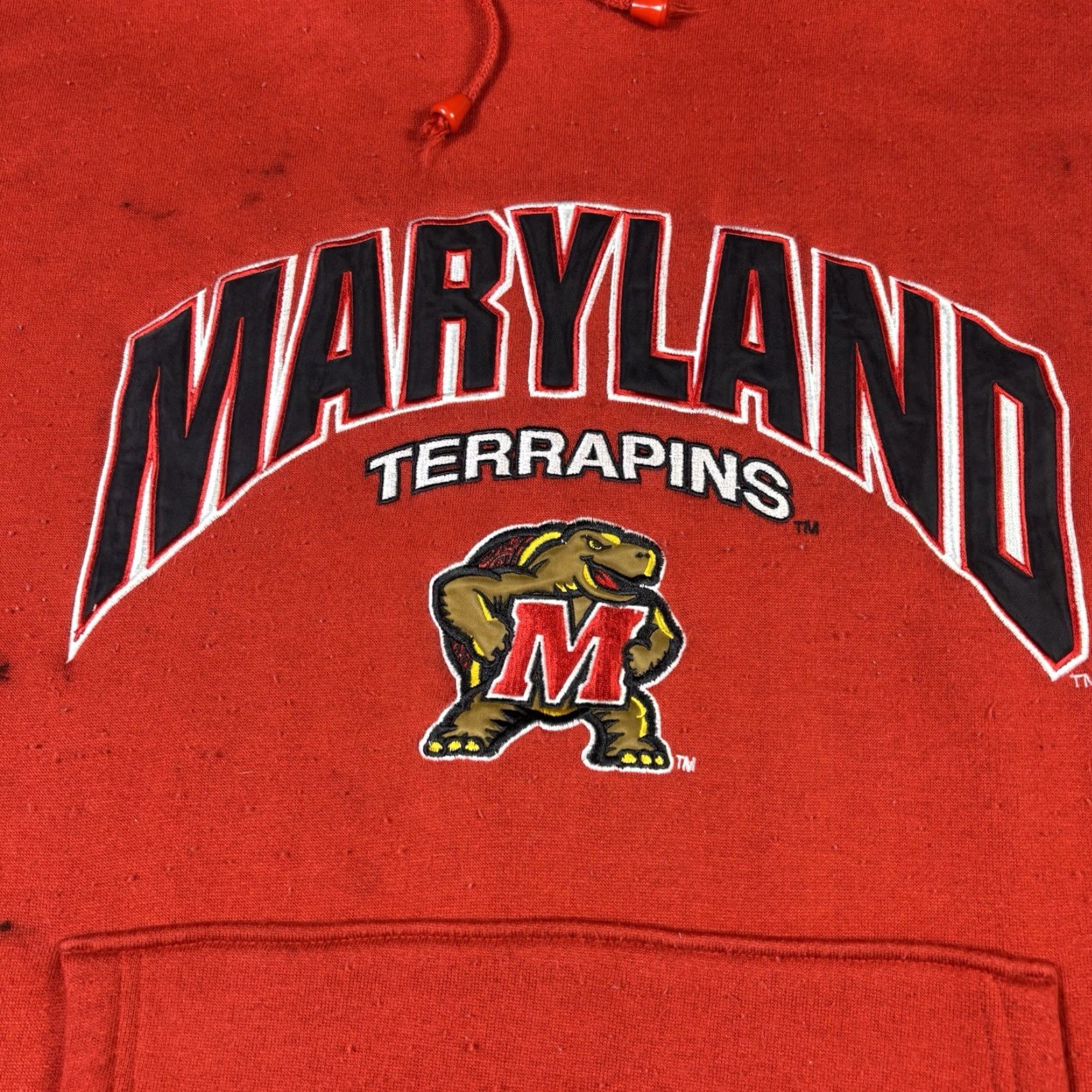 Vintage VINTAGE Colosseum Athletics Maryland University Hoodie 2XL Red 90s Y2K Mens Hoodie Pullover Hooded Cotton Fleece Logo Stadium/Champion Reverse Weave Size US XXL / EU 58 / 5 - 6 Thumbnail