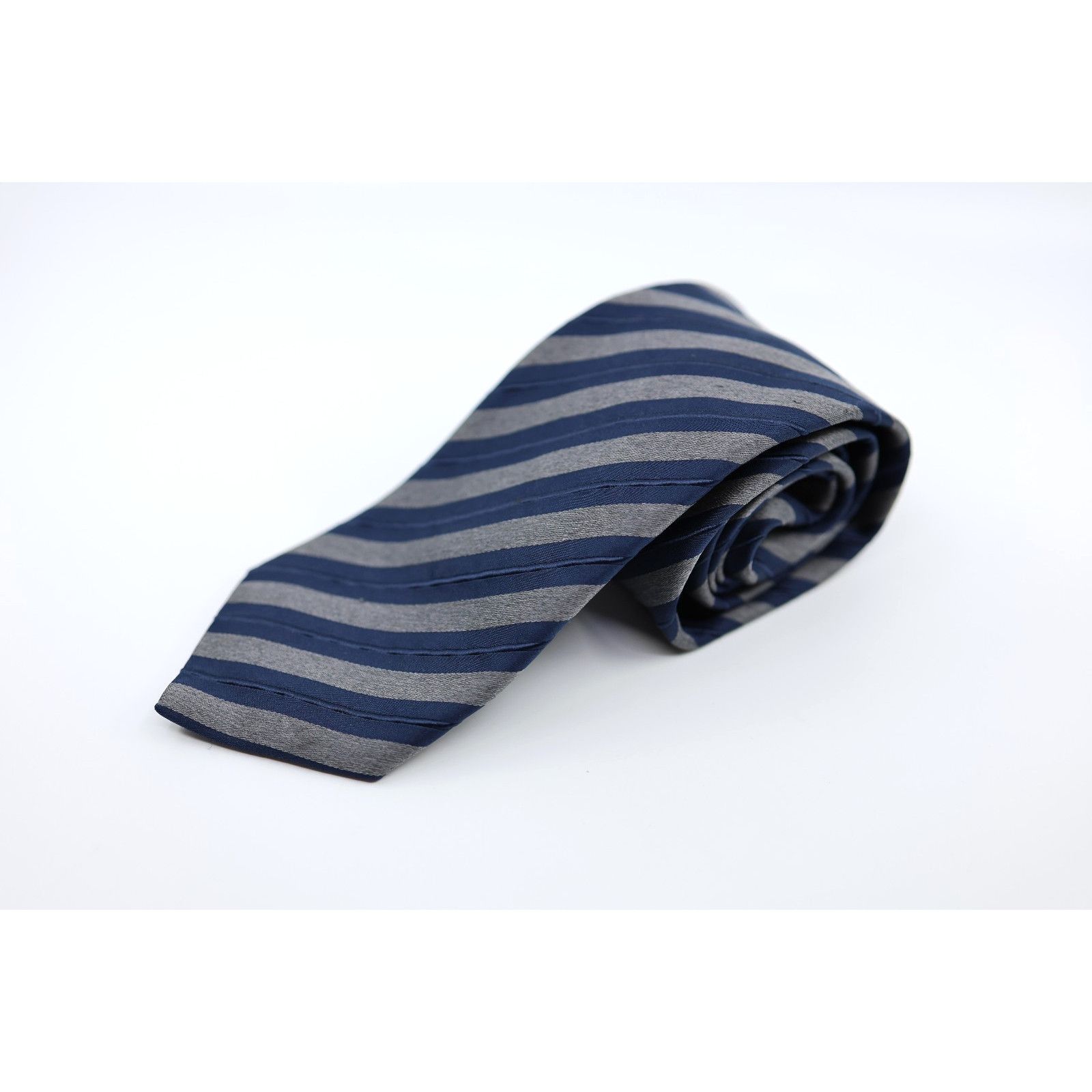 Canali A3 New NWoT CANALI Striped Navy Blue Gray 100% Silk Tie $195 Size ONE SIZE - 1 Thumbnail