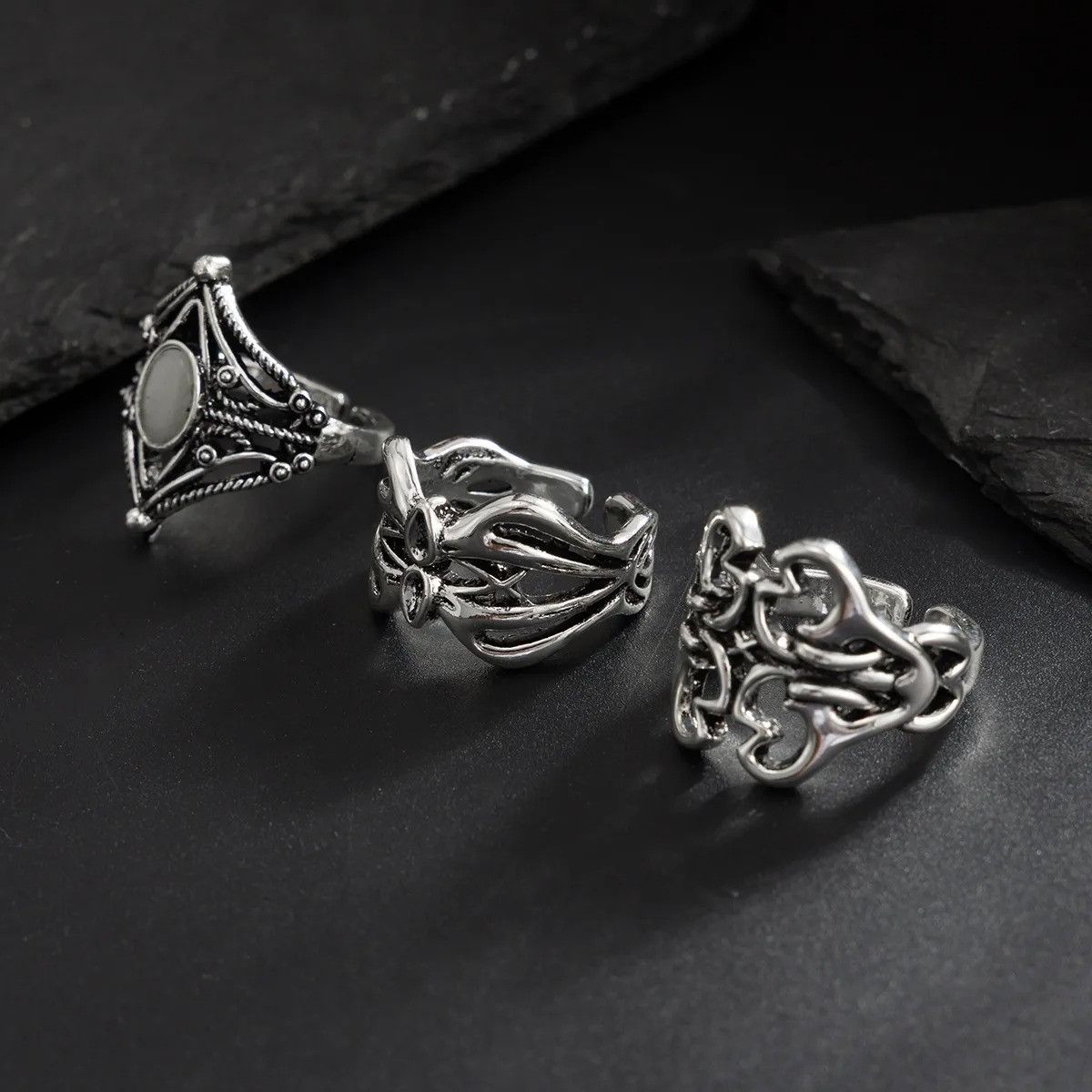 Vintage 3 Piece Set Hollow Pattern Ring Size ONE SIZE - 6 Thumbnail