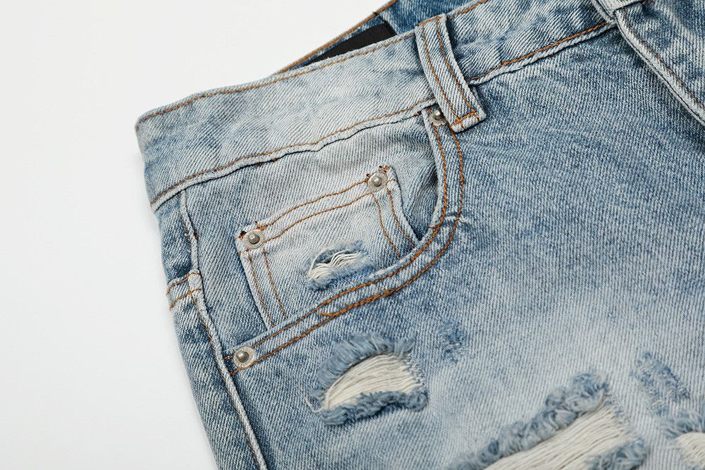 Jean American retro straight-leg washed light blue ripped jeans Size US 32 / EU 48 - 5 Thumbnail