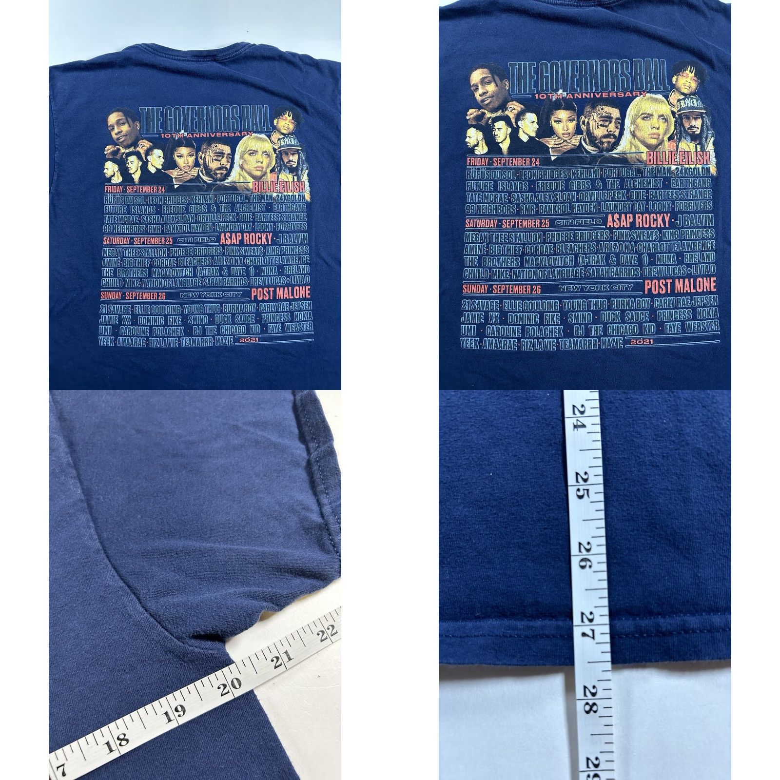 Fruit Of The Loom Governors Ball NYC 2021 Tour Shirt Medium Billie Eilish Post Malone A Rocky Blue Cotton M Unisex Adults Fruit of the Loom Music Festival Band Size US M / EU 48-50 / 2 - 8 Thumbnail