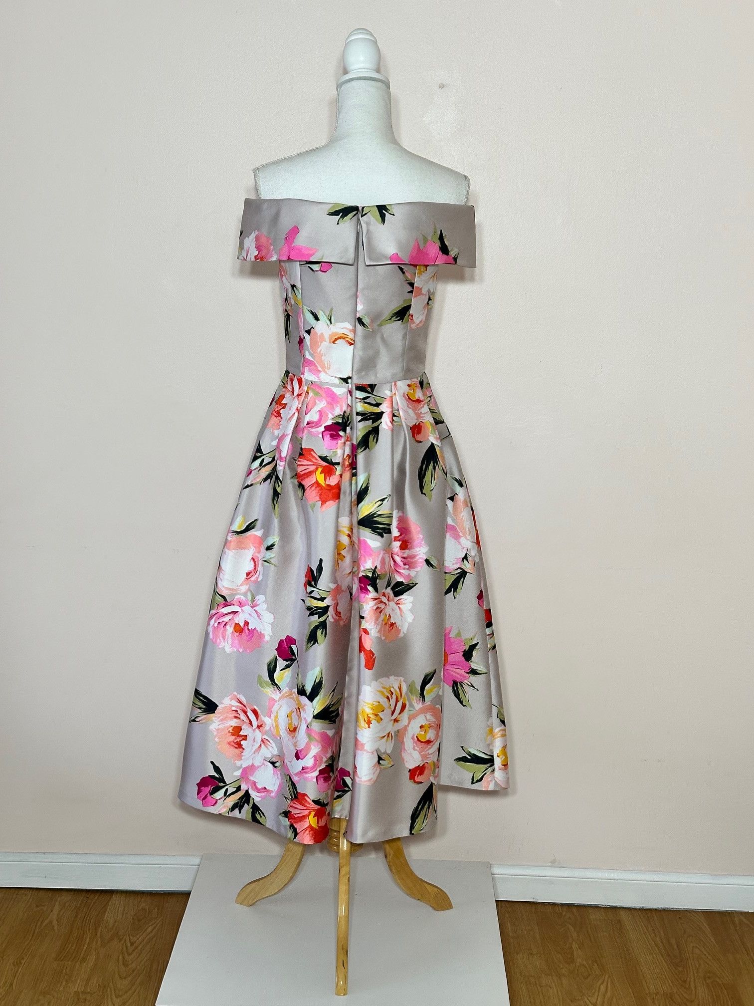 Vintage Eliza J Beige/Pink Floral Print Bell Dress Size 4 Size S / US 4 / IT 40 - 4 Thumbnail