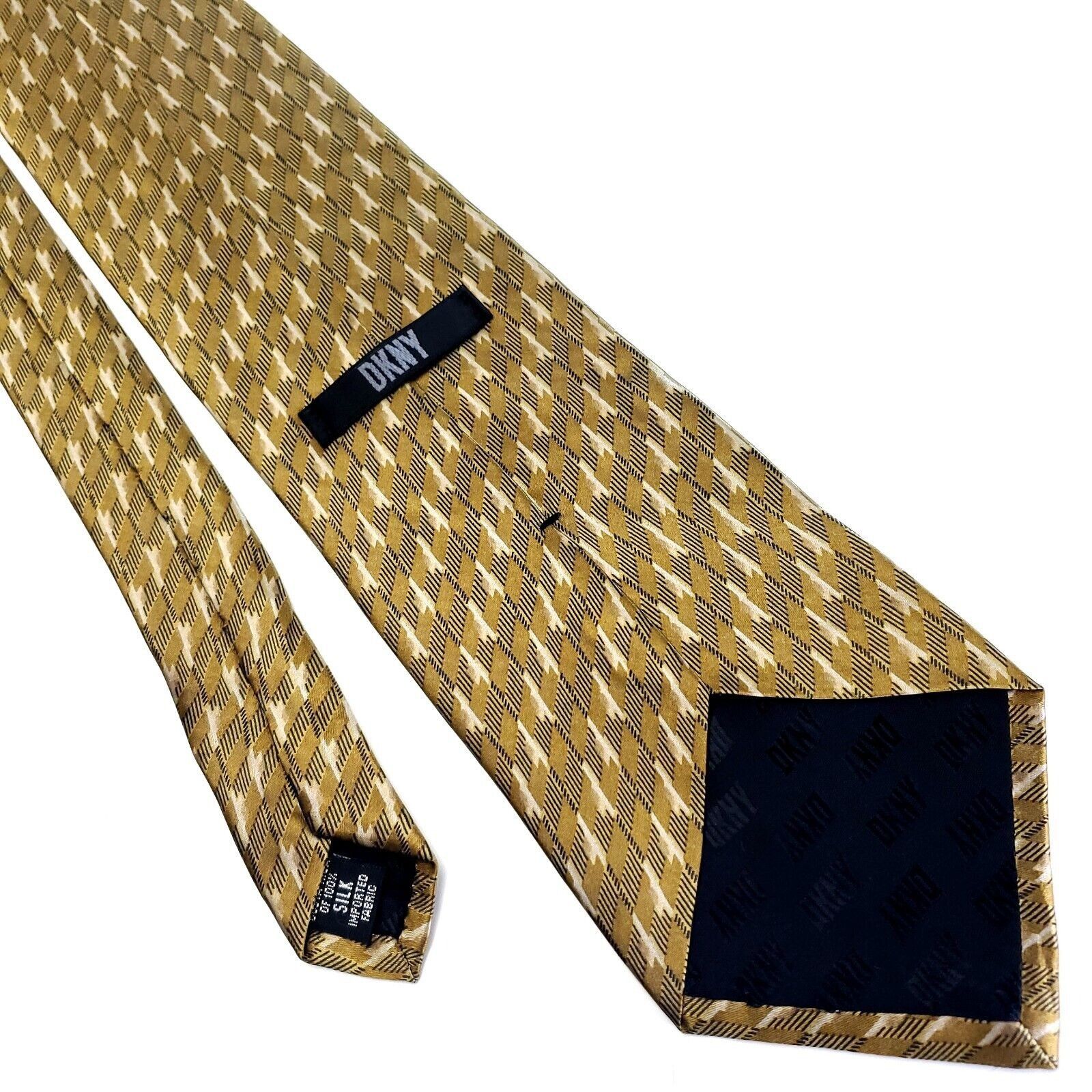 DKNY DKNY Silk Tie Brown Yellow Print Short Wide Floral Geometric Size ONE SIZE - 3 Thumbnail