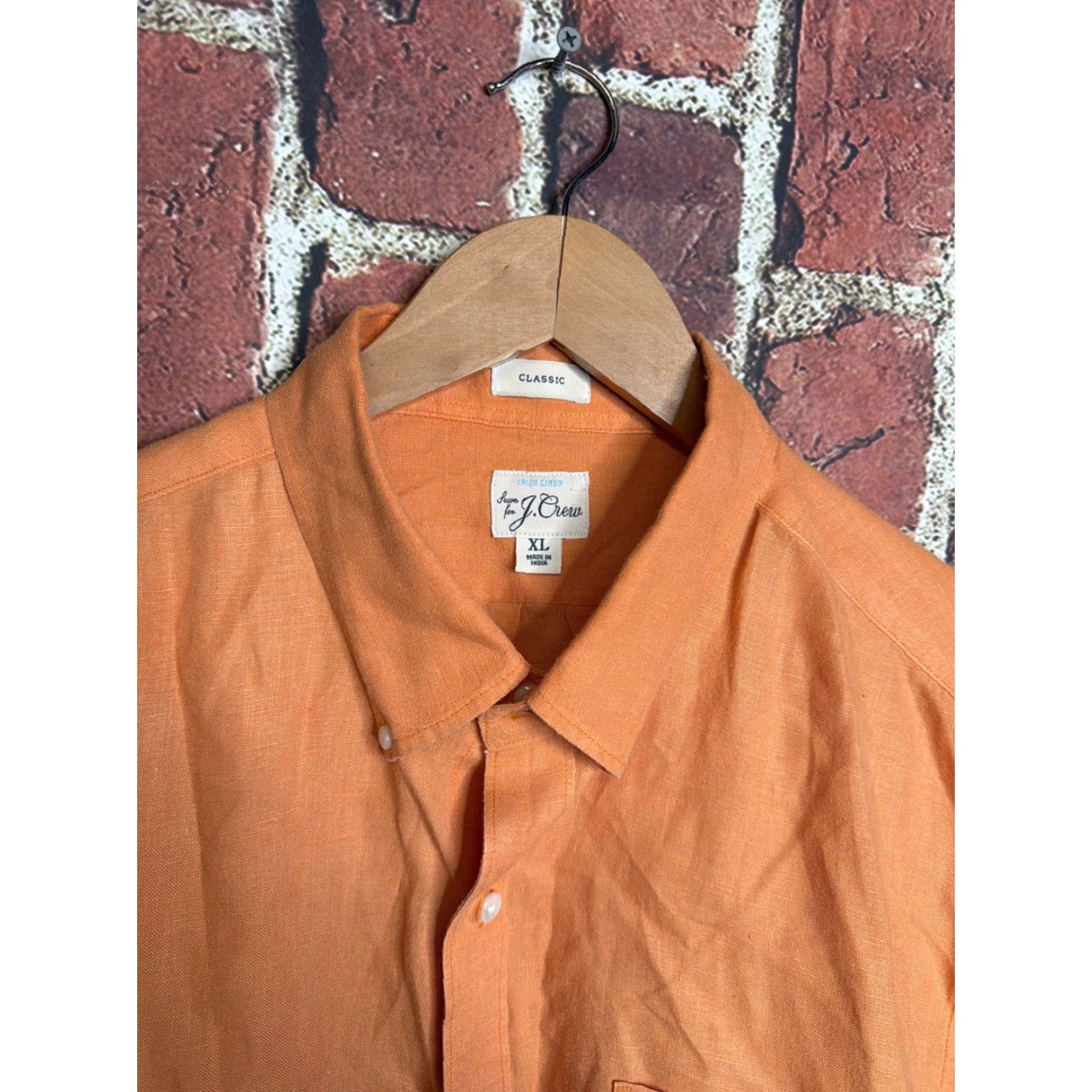 J.Crew J.CREW Shirt Mens XL Orange Button-Down Classic Fit Irish Linen Slim Size US XL / EU 56 / 4 - 2 Thumbnail