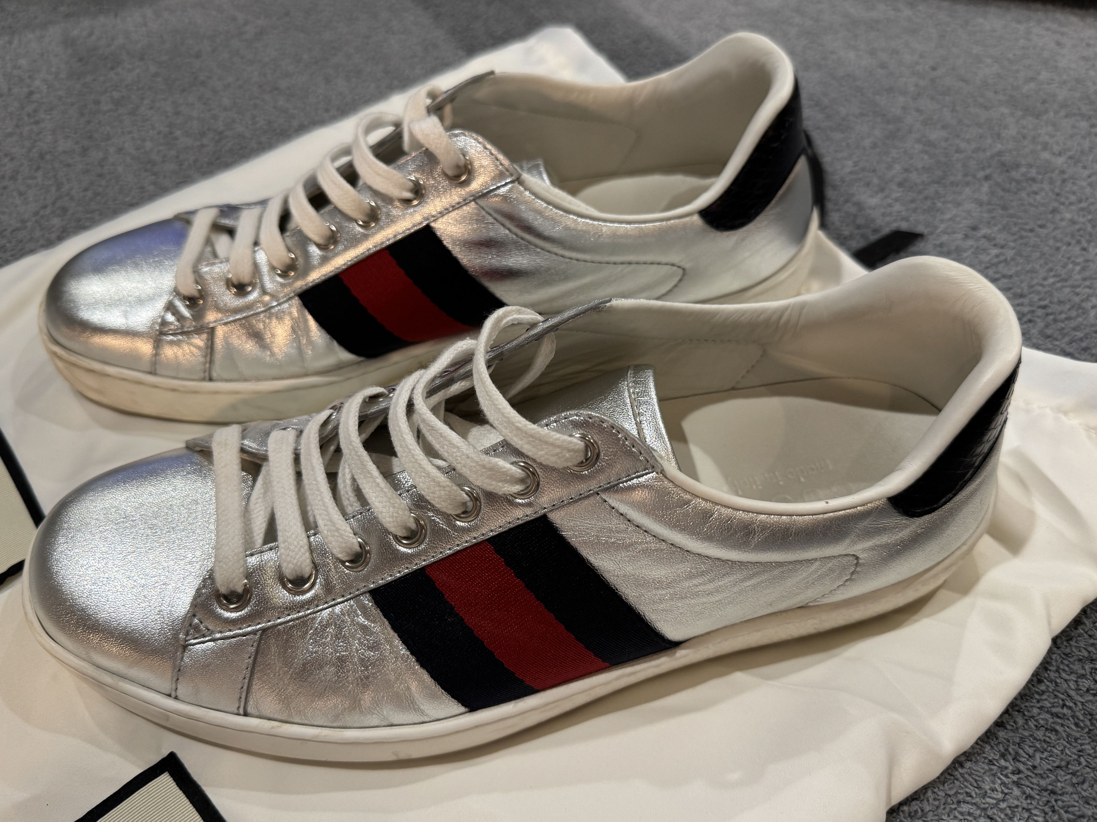 Gucci Gucci Ace Sneakers Silver Leather – Size 7 EU 40 Size US 7 / EU 40 - 2 Thumbnail