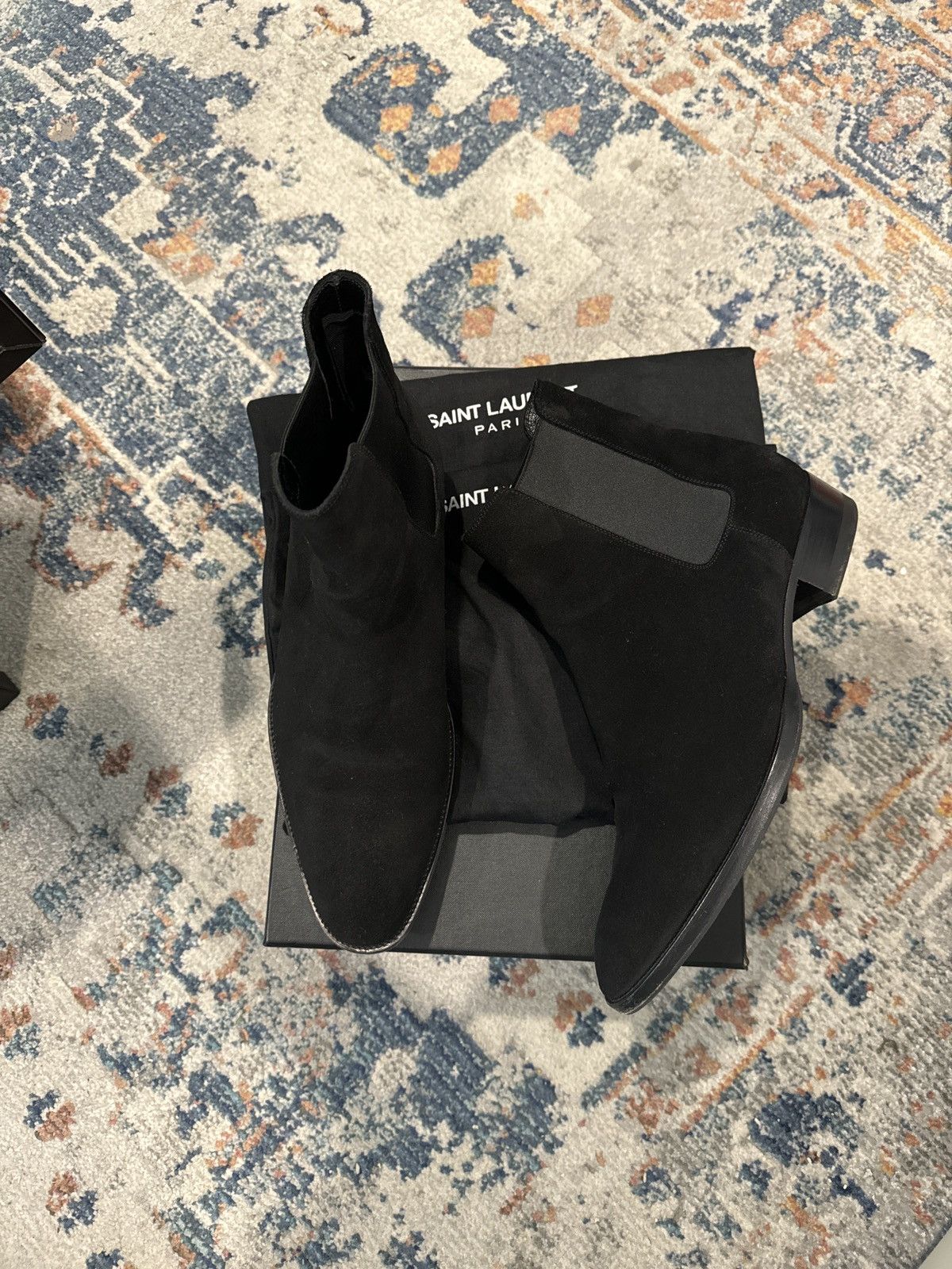 image of Saint Laurent Paris Wyatt Black Suede Chelsea Boot, Men's (Size 10)