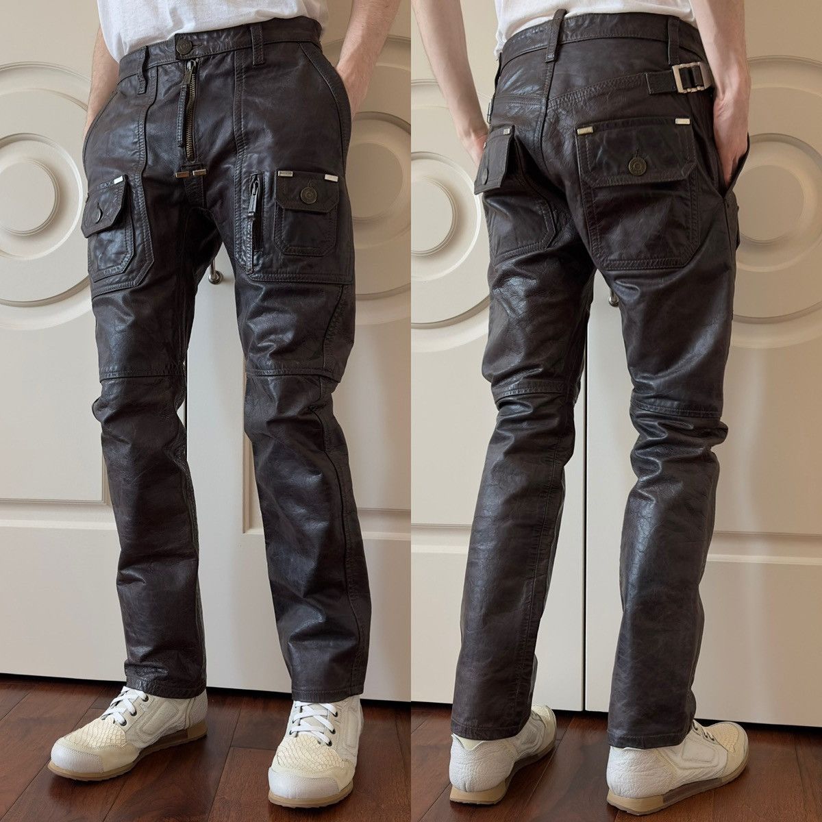 Dsquared2 Dsquared2 F/W 2005 Leather Biker Pants Brown Cowhide Size US 30 / EU 46 - 4 Thumbnail
