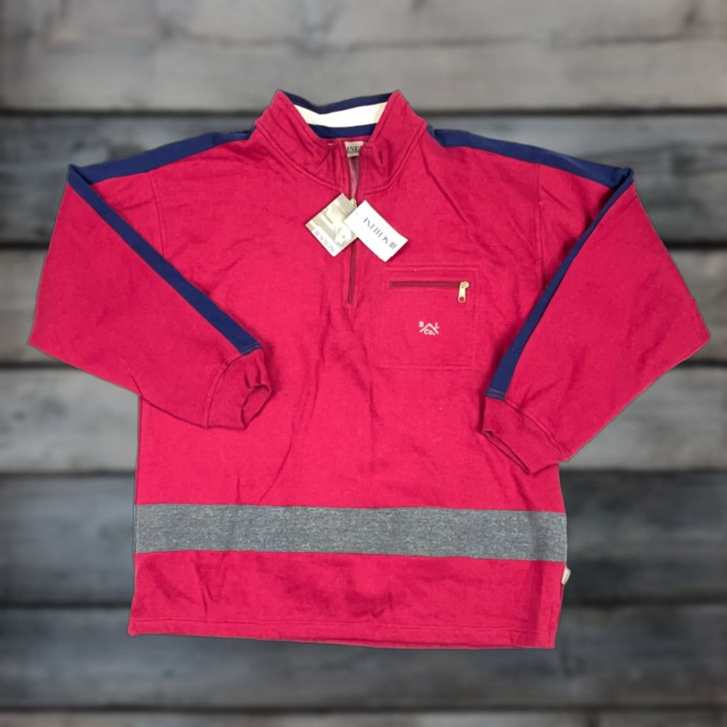 Vintage VINTAGE Benchline 1/4 Zip Sweatshirt Mens XL Red Striped 90s Dad Retro Mock Neck Zipper Chest Pocket Cotton Blend Pullover Sweatshirt Size US XL / EU 56 / 4 - 1 Thumbnail