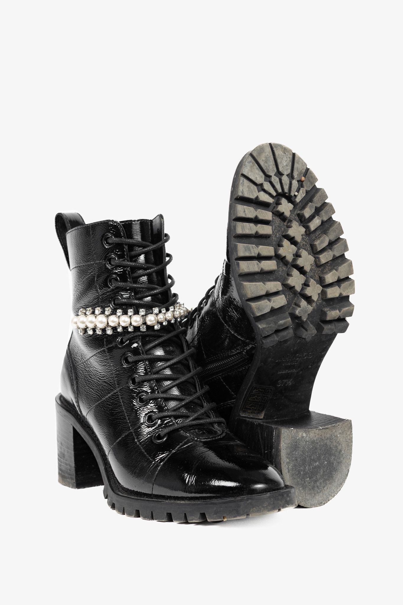 Jimmy Choo Jimmy Choo Cruz 65 Naplack Crystal/Pearl Piece Combat Boots Size US 7 / IT 37 - 4 Thumbnail