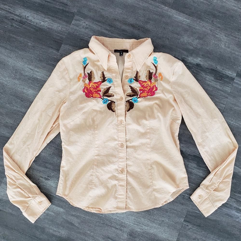 Designer Beige Detailed FF Horse Show Button Down Size M / US 6-8 / IT 42-44 - 1 Thumbnail