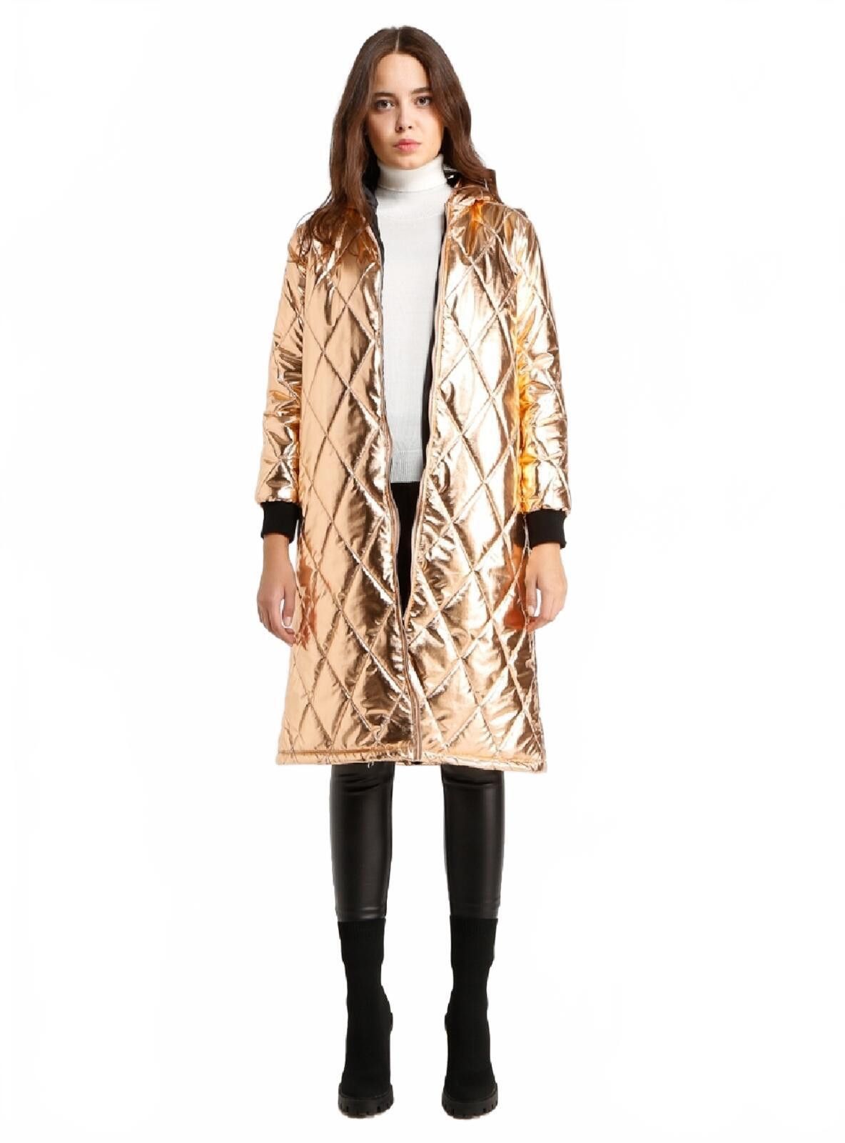 Unknown London Metallic Quilted Long Puffer Coat with Hood, Size 6 Size M / US 6-8 / IT 42-44 - 7 Thumbnail