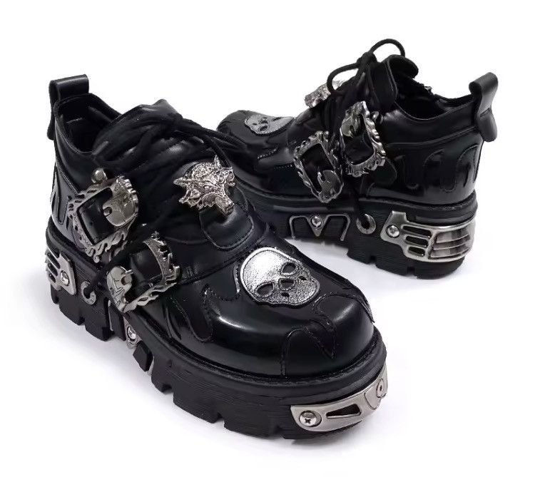 Japanese Brand Cyber-Goth Skull & Wolf Hardware Platform Boots Size US 12 / EU 45 - 3 Thumbnail