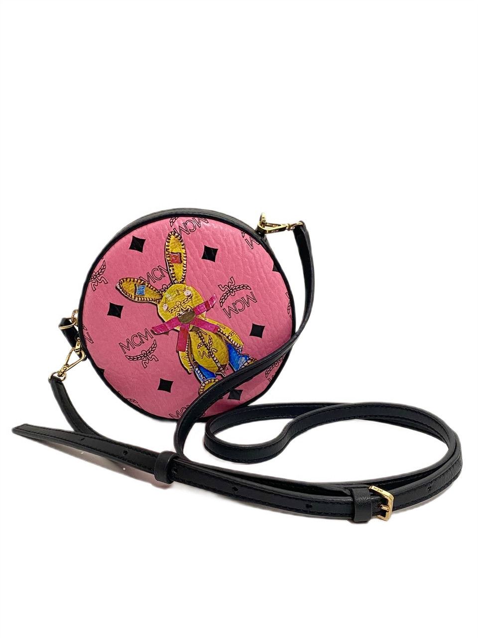 MCM MCM Visetos Rabbit Tambourine Round Crossbody Bag Pink Size ONE SIZE - 1 Thumbnail