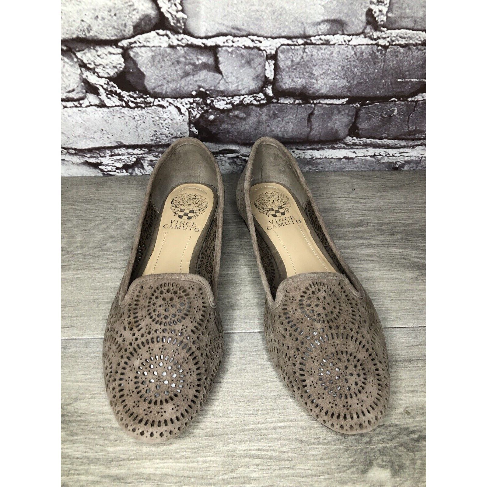 Vince Camuto Vince Camuto Lancaster Taupe Suede Perforated Flats Women’s Size US 6.5 / IT 36.5 - 2 Thumbnail