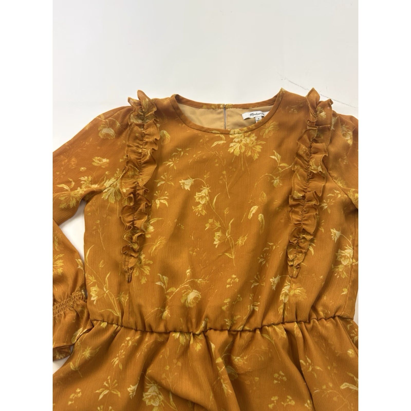 Madewell Madewell Blouse Womens Small Ruffle Shoulder Peplum Top Floral Long Sleeve Orange Polyester Round Neck Size S / US 4 / IT 40 - 2 Thumbnail