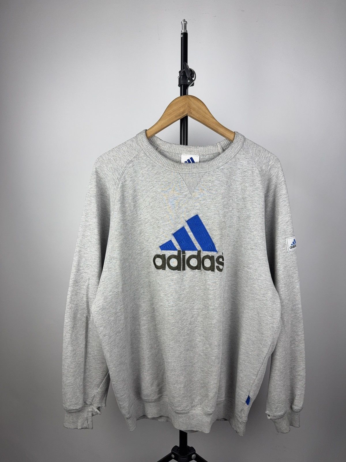 Vintage Adidas Sweatshirt Gray Blue Logo Crewneck 90s Style