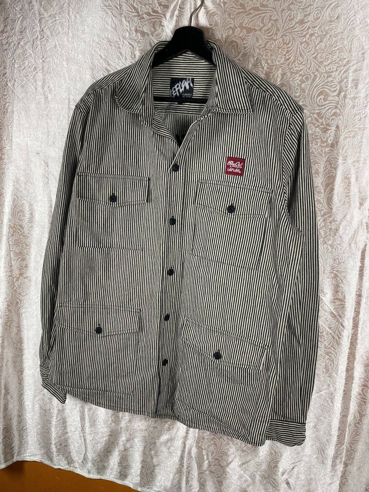 Japanese Brand Vintage LEFLAH Hickory Stripe Workwear Shirt Jacket Japanese Size US XL / EU 56 / 4 - 4 Thumbnail