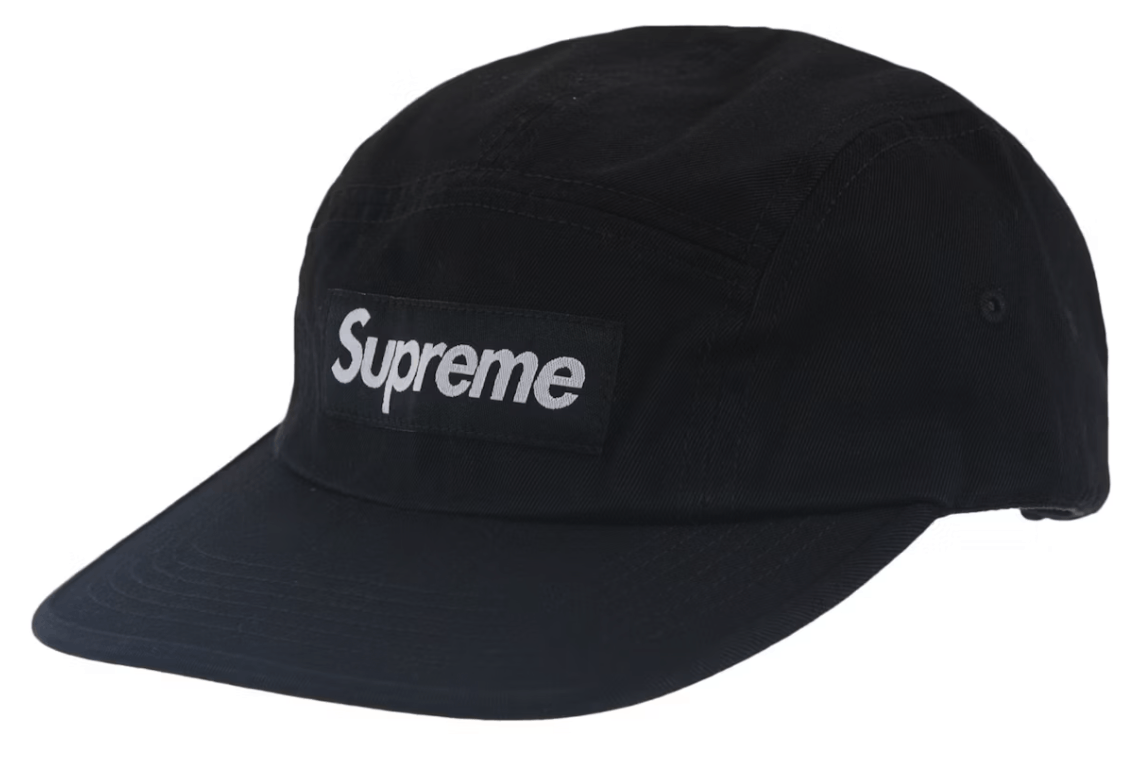 Supreme Black Washed Chino Twill Camp Cap W/ Red Box Logo