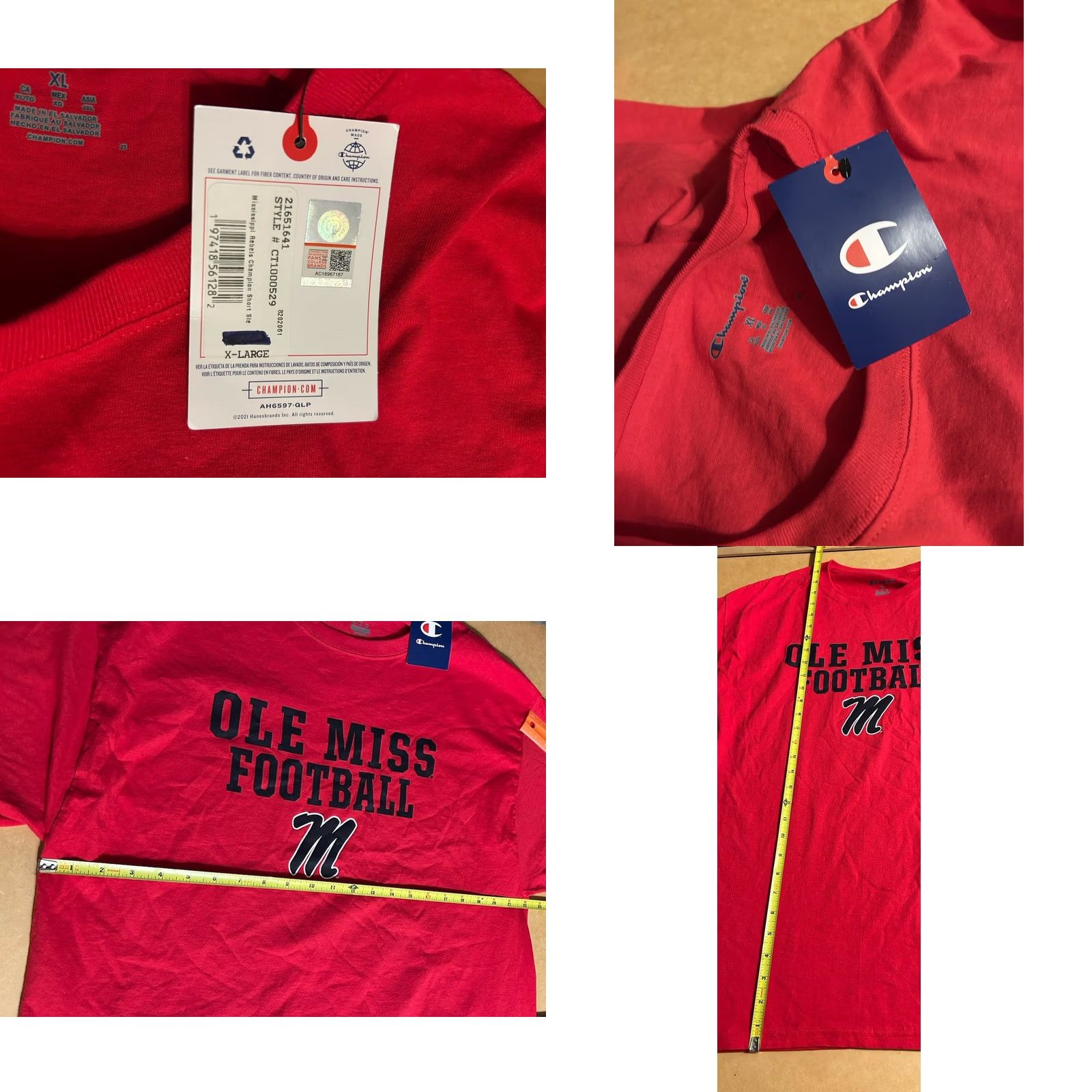 Champion Ole Miss Football Shirt Men XL Red Champion Short Sleeve Style #CT1000529 Size US XL / EU 56 / 4 - 9 Thumbnail