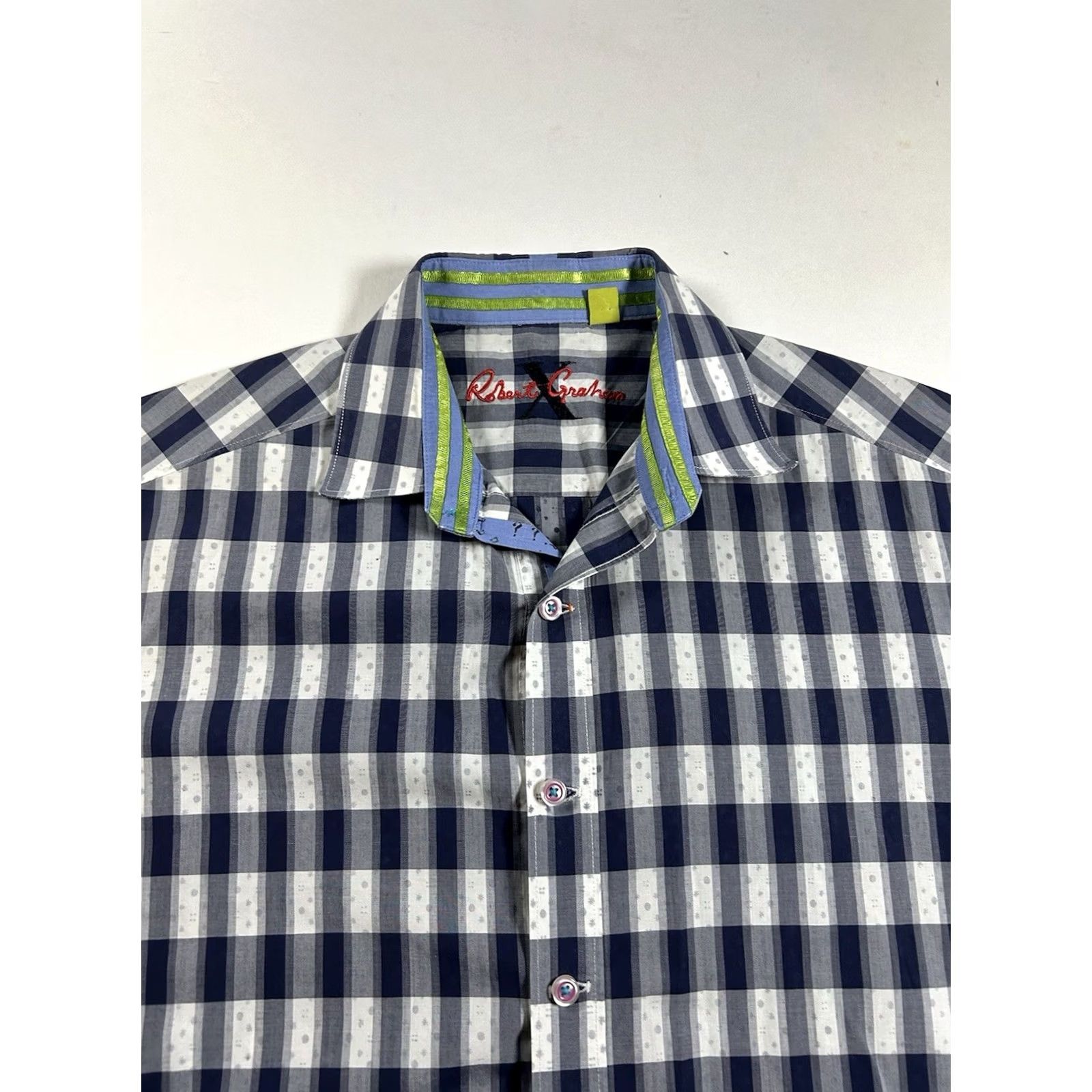 Robert Graham Robert Graham Shirt Blue Plaid Paint Splotch Short Sleeve Men’s Medium Clean Size US M / EU 48-50 / 2 - 2 Thumbnail